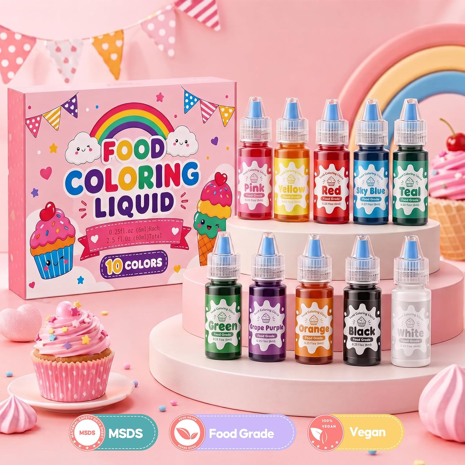 Detalle de Food Coloring Set, 10 Water-Based Colors with Dropper Tips