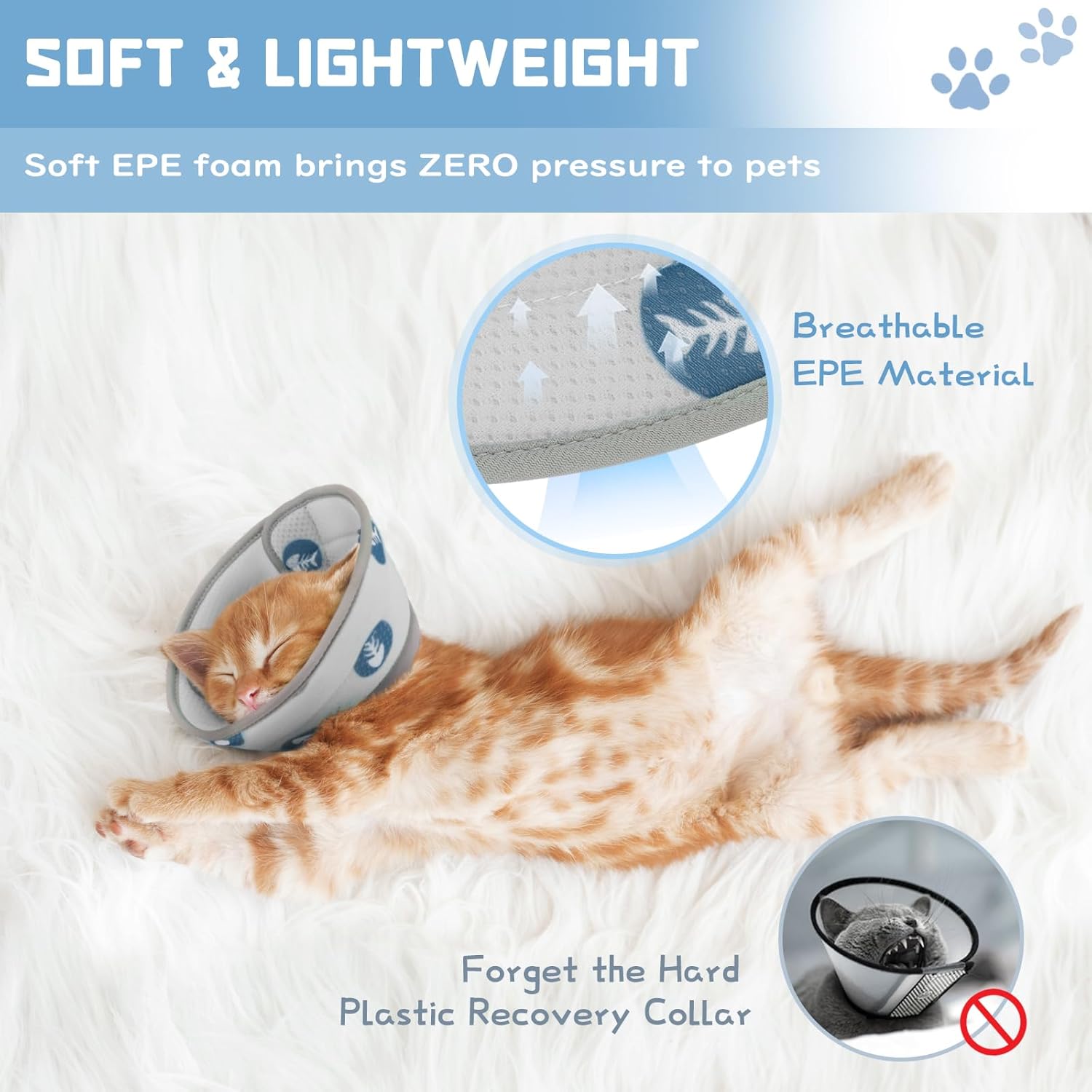 Thumbnail 2 de Supet soft cat recovery cone collar for post-surgery licking (Adjustable, EPE) – Grey, M