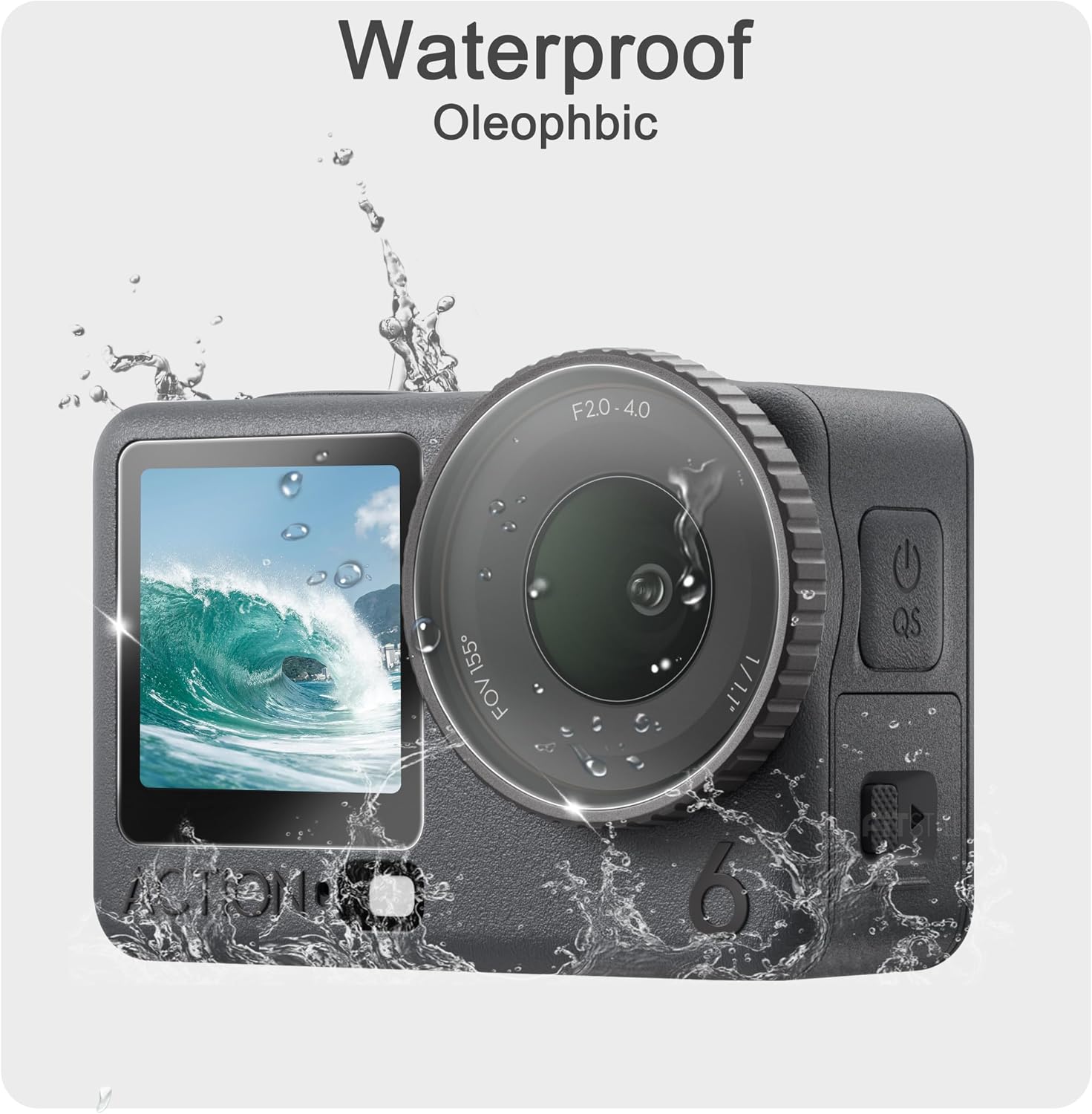 Detalle de FiTSTILL Tempered Glass Screen Protector Set for DJI Osmo Action 5 Pro/4/3 (9-pack) with Silicone Lens Cover