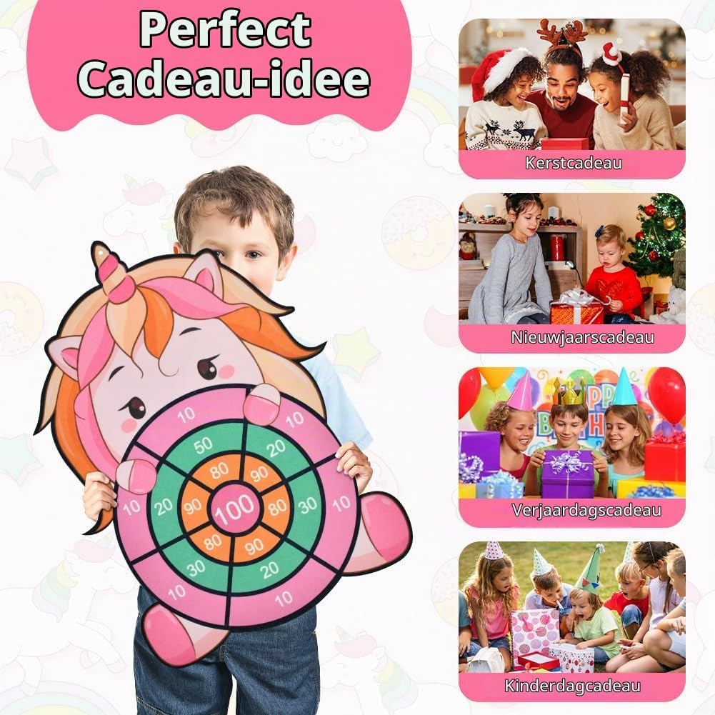 Thumbnail 6 de Vicloon eenhoorn-dartbord voor kinderen met kleefballen en klittenbandpijlen