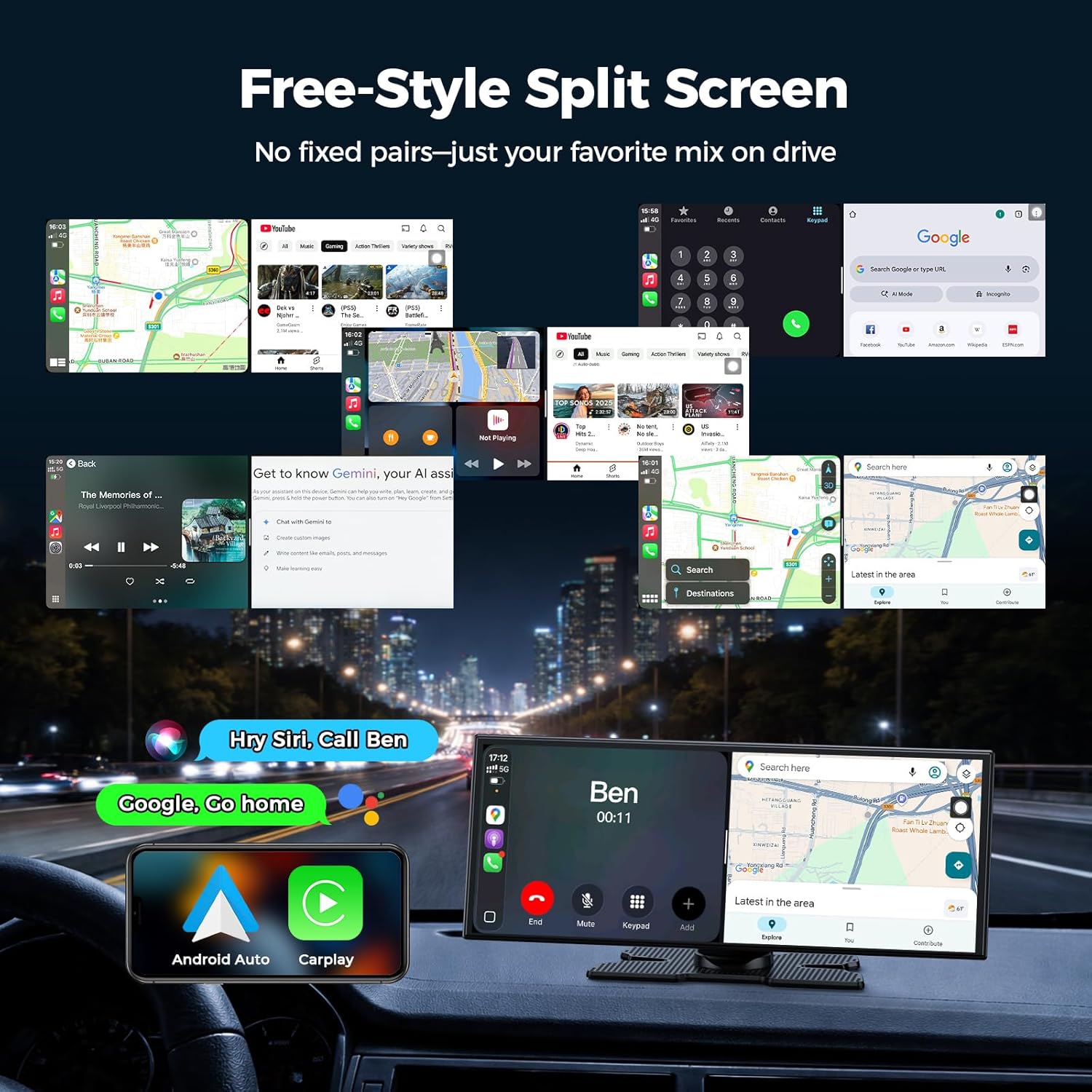 Thumbnail 6 de LAMTTO 11'' AI CarPlay Screen with Gemini AI, Google Play Apps, and 8-Core Performance