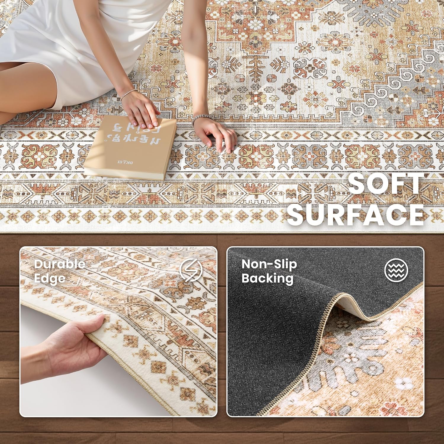 Thumbnail 5 de zesthome X 8' x 10' Washable Area Rug, Orange, Low Pile with TPR Backing
