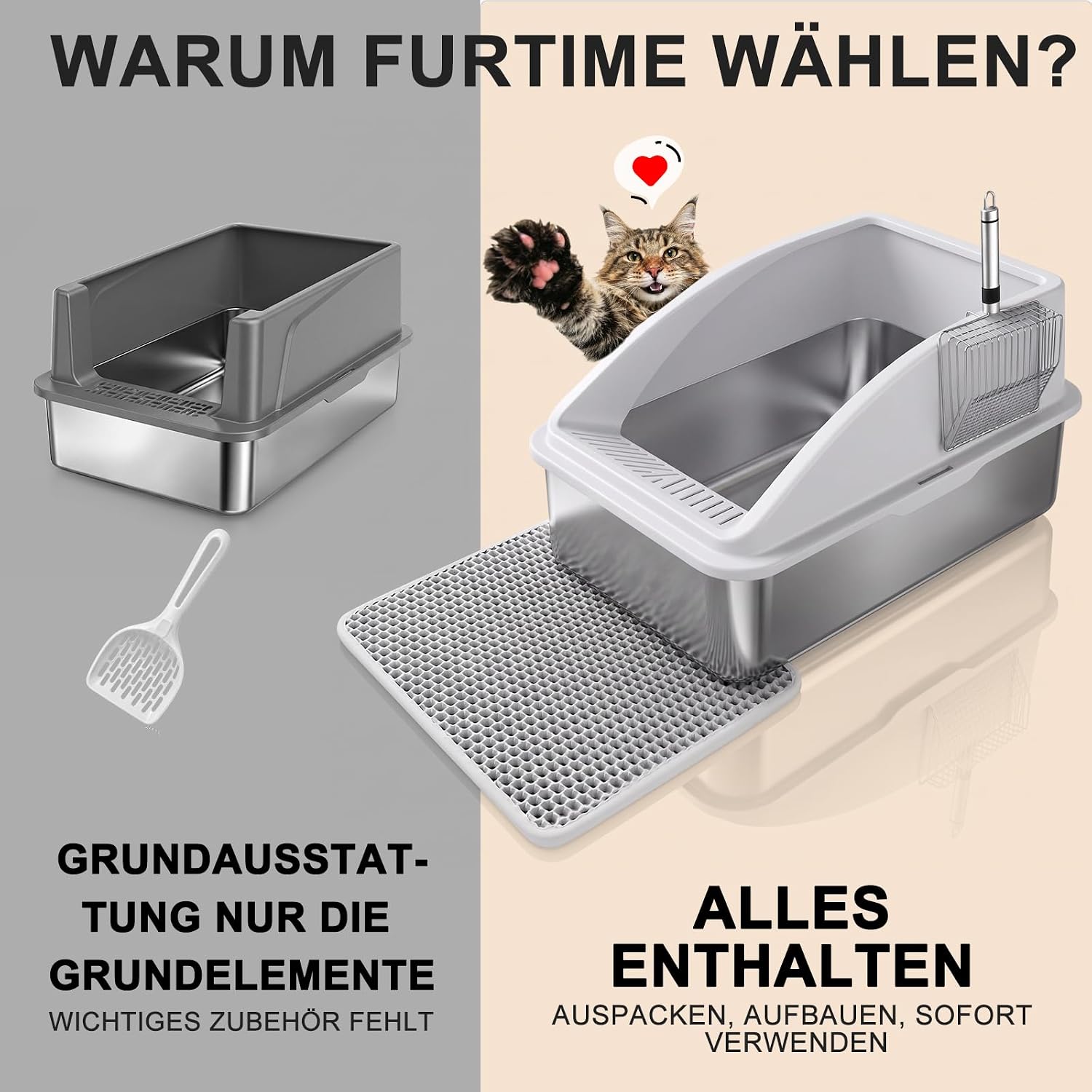 Detalle de FURTIME Katzenklo Edelstahl XXL 30 L 🐾