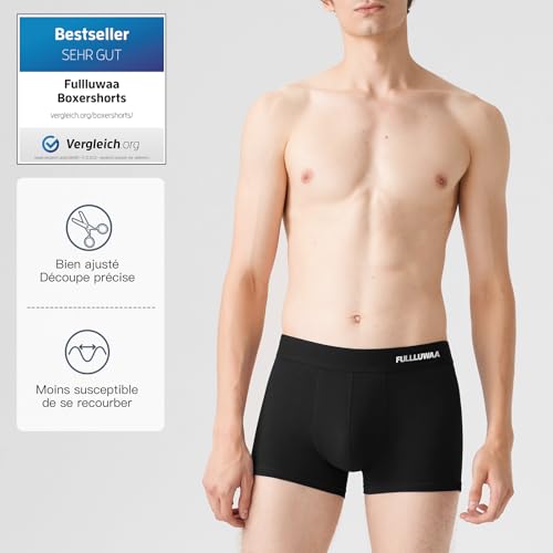 Detalle de Fullluwaa Boxer Homme Coton Lot de 10 - 2XL, Noir, Ceinture Élastique, Doux, logotype réfléchissant