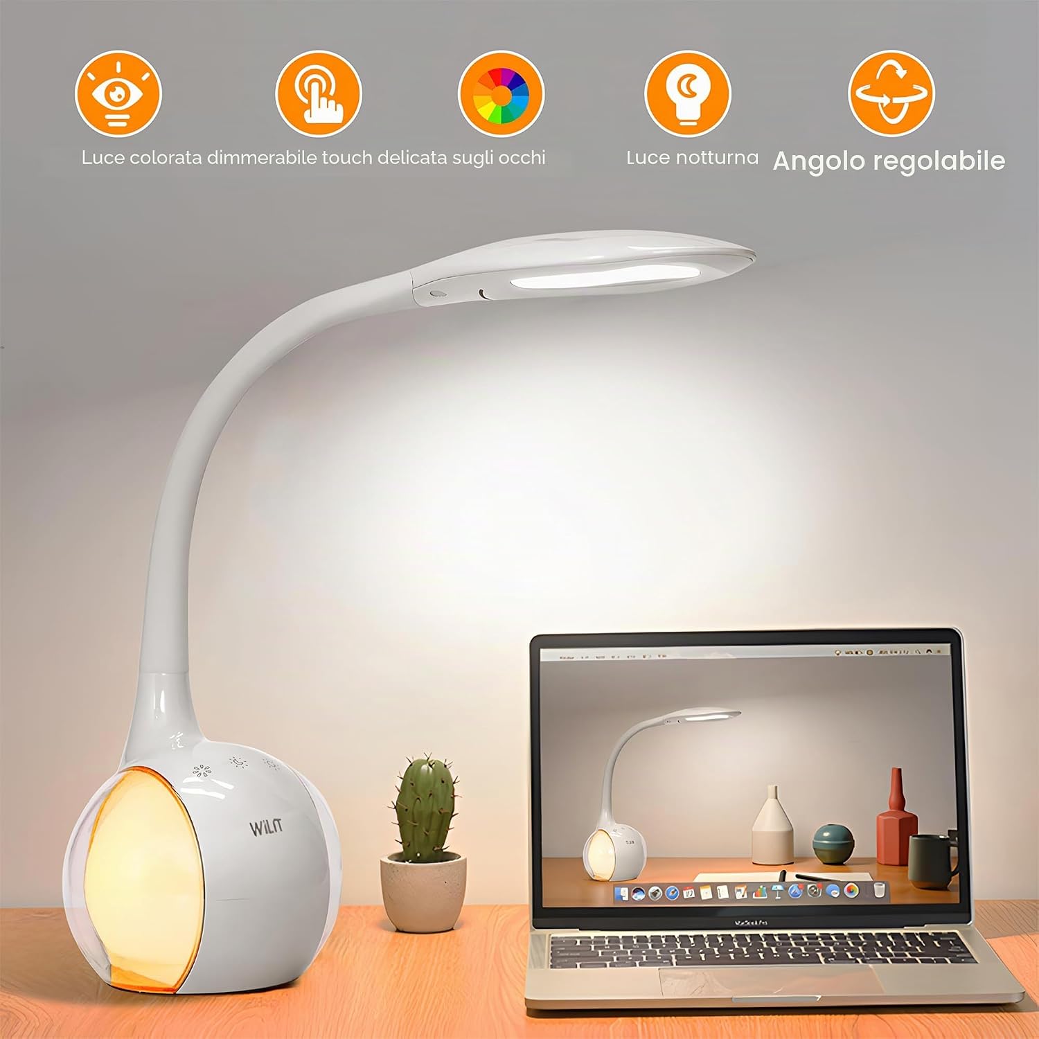 Detalle de WILIT T3: Lampada da Scrivania per bambini con luce RGB, controllo tattile e 3 livelli di luminosità