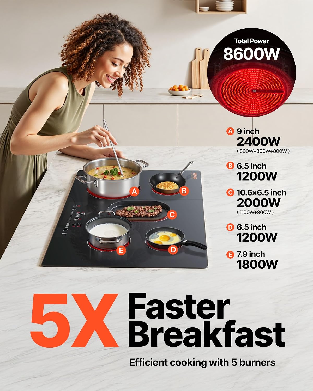 Detalle de VEVOR Built-In Electric Cooktop, 30-Inch