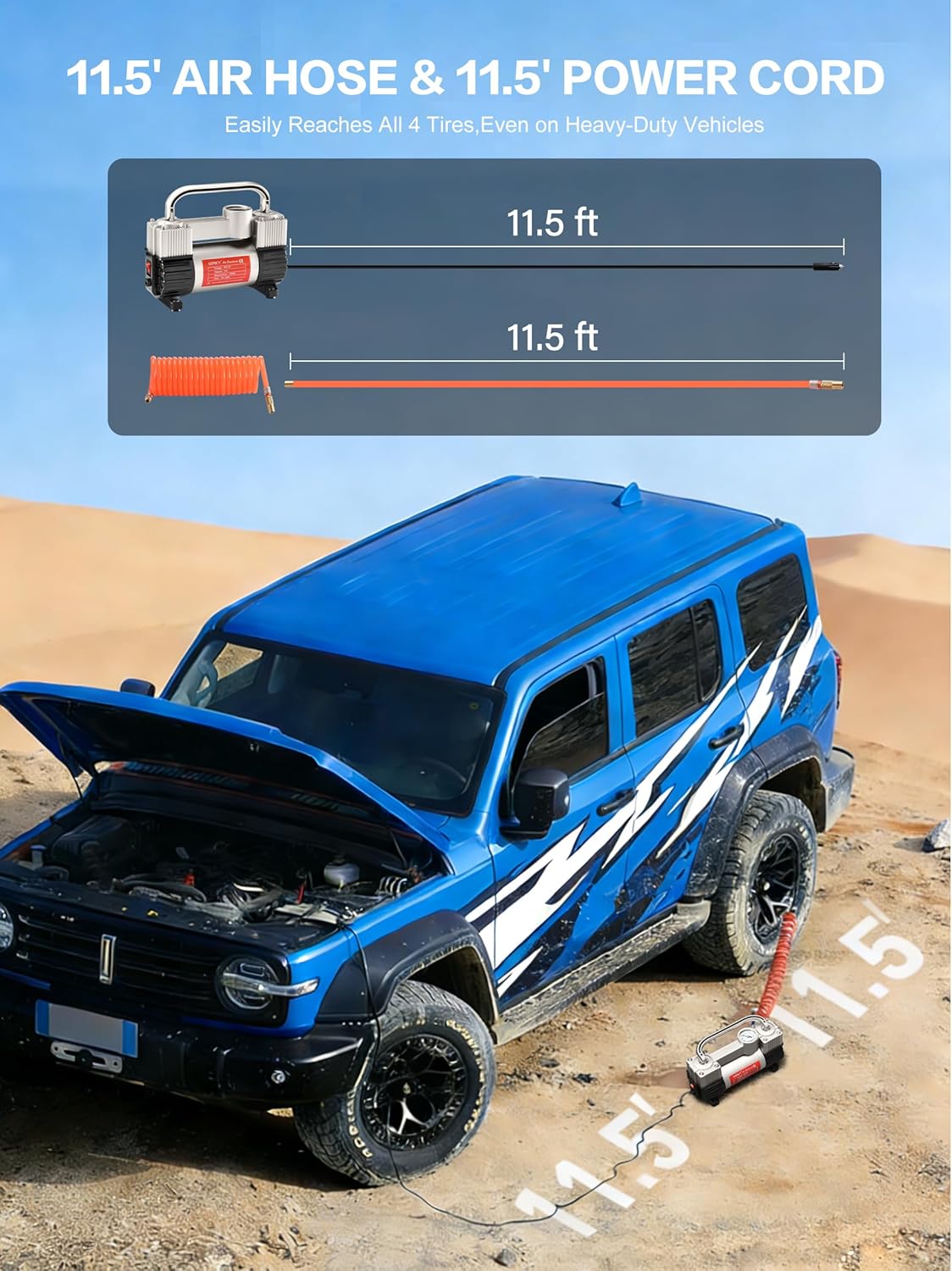 Detalle de GSPSCN 6X Faster Inflation Tire Inflator with Heavy Duty Double Cylinders and Portable Bag