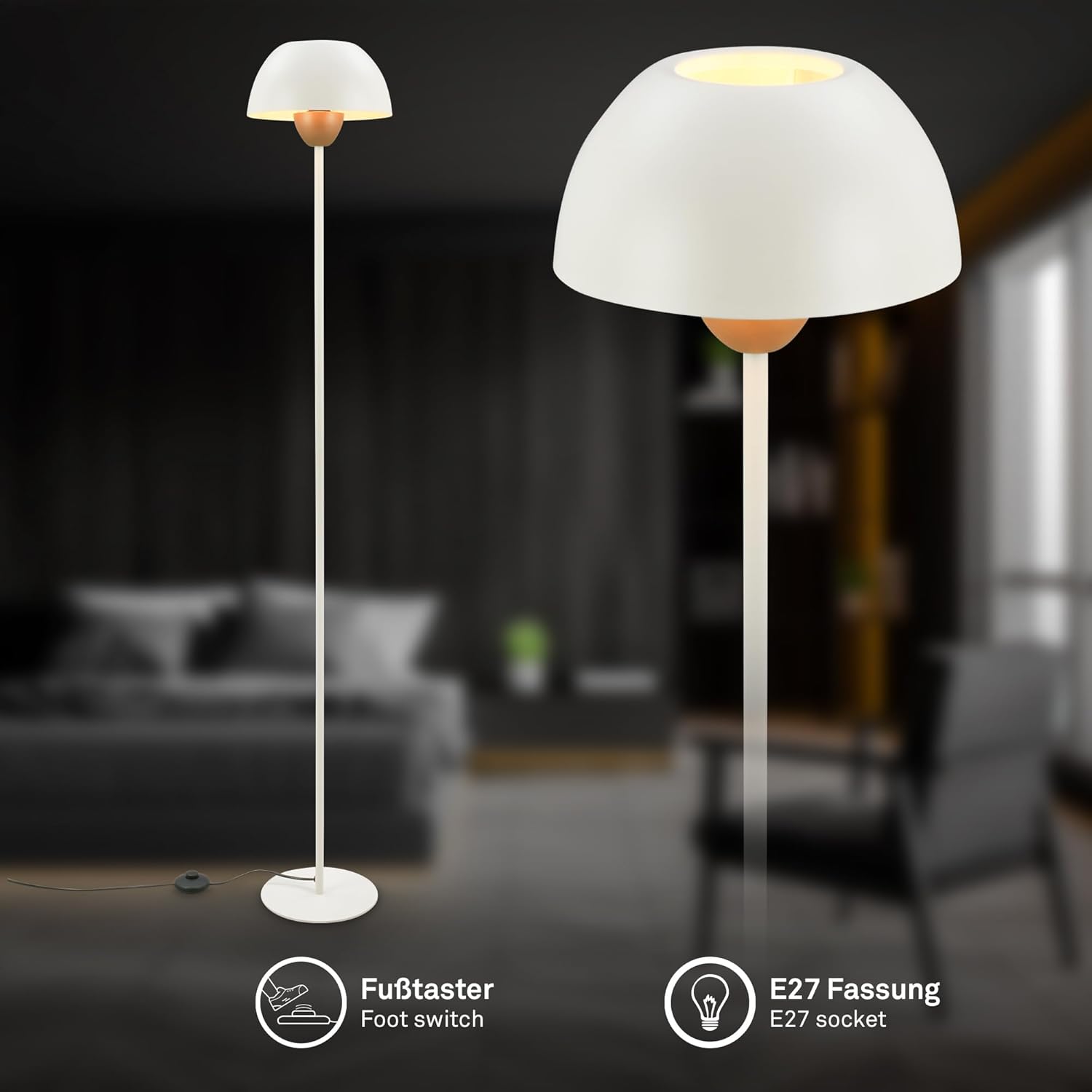 Thumbnail 1 de BRILONER Stehlampe mit Fußtaster, E27 Fassung, 25 × 156,5 cm – Coffee