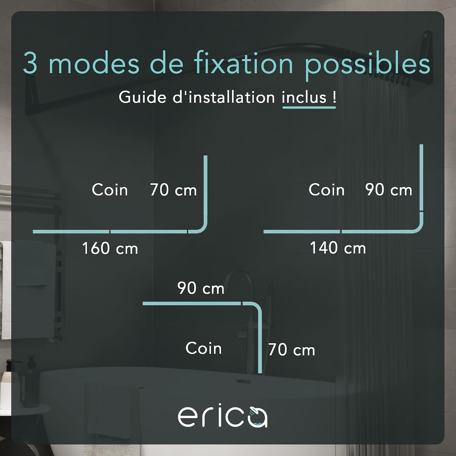 Detalle 2 de Erica Tringles rideau douche angle 70x90