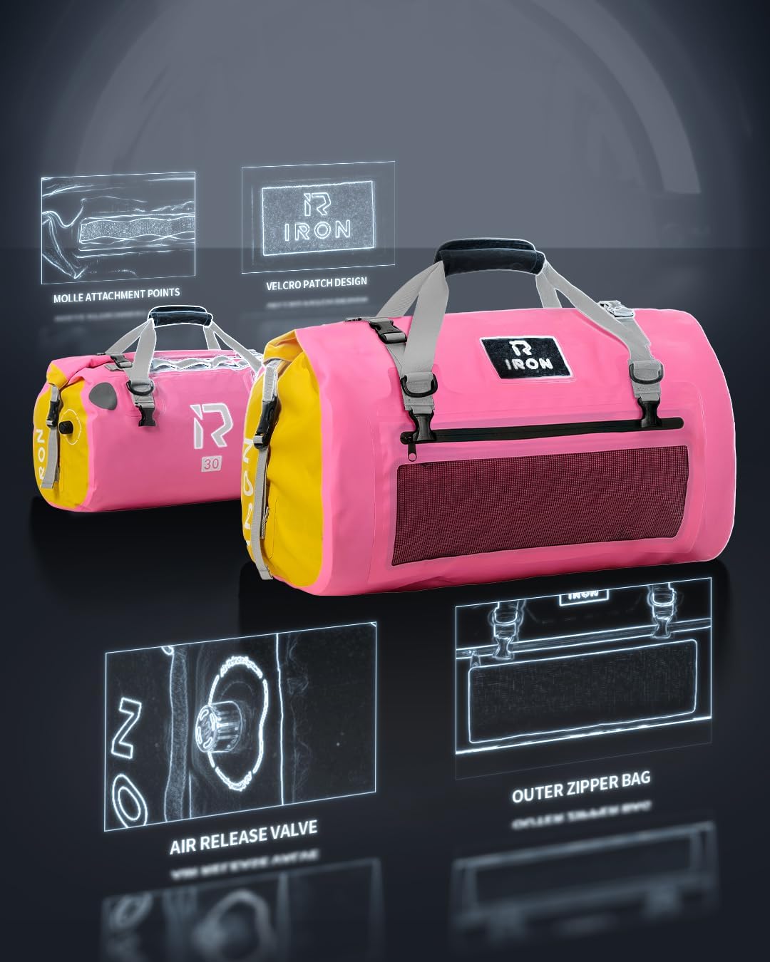 Thumbnail 3 de IRON JIA’S Borsa moto impermeabile posteriore da viaggio Rosa 50L (sella posteriore)
