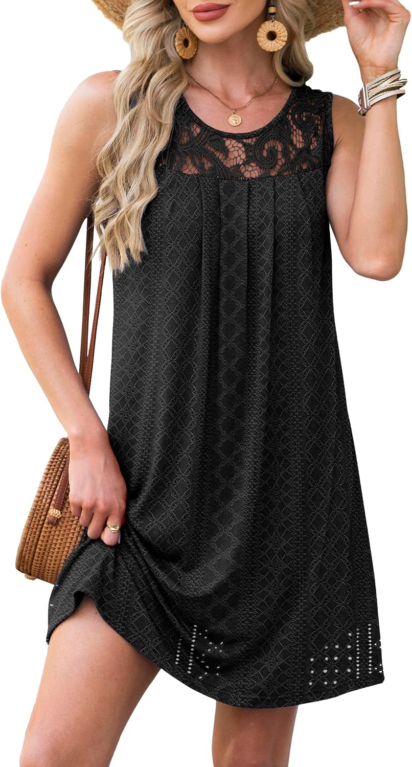 Detalle de BKRIVE Summer Dress for Women – Sleeveless Lace Crewneck Sundress (S–3XL)
