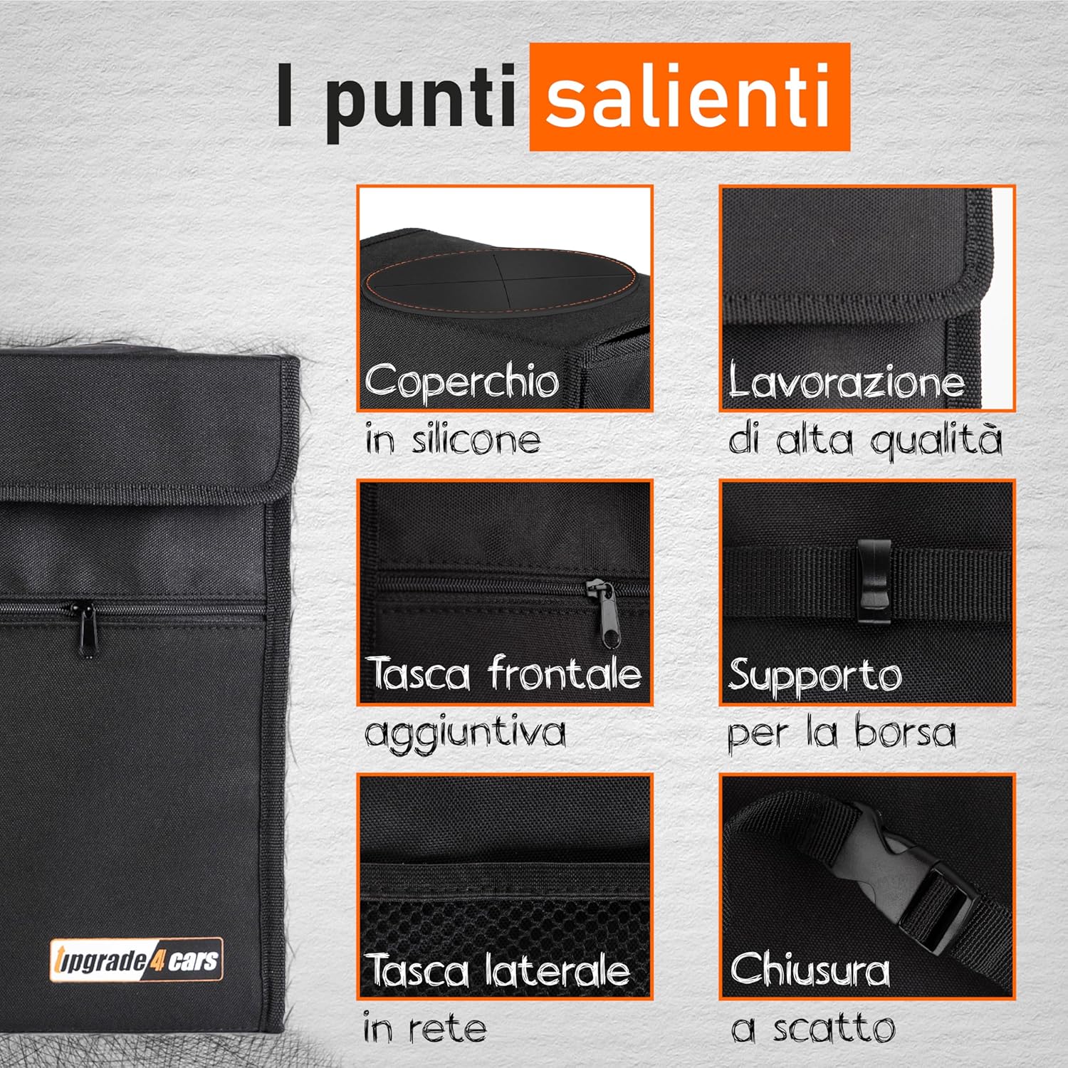 Detalle de Upgrade4cars Pattumiera Auto con Coperchio e Sacchetti 🗑