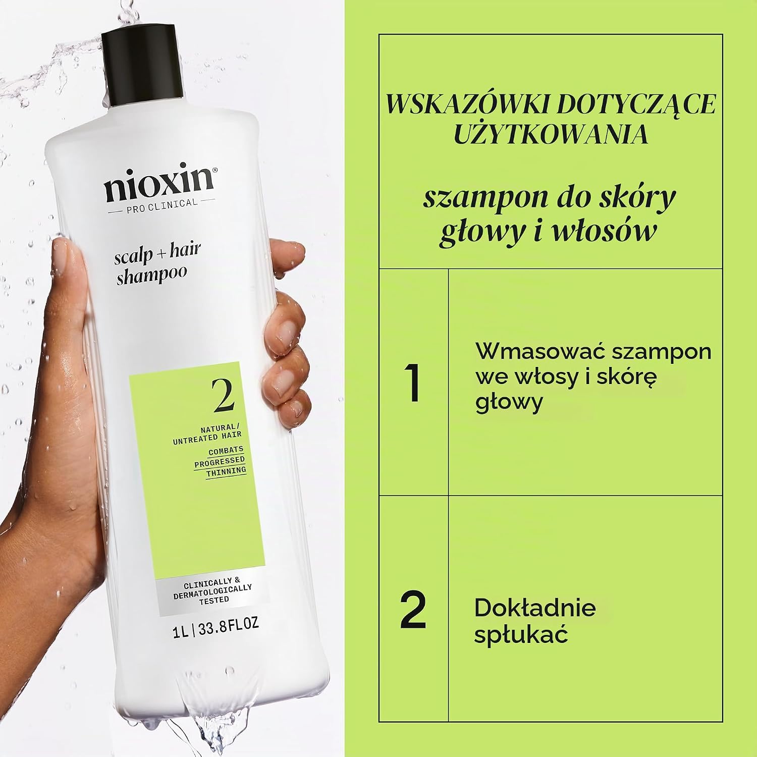 Detalle 1 de NIOXIN System 2, szampon do włosów naturalnych 1 l z biotyną i niacynamidem