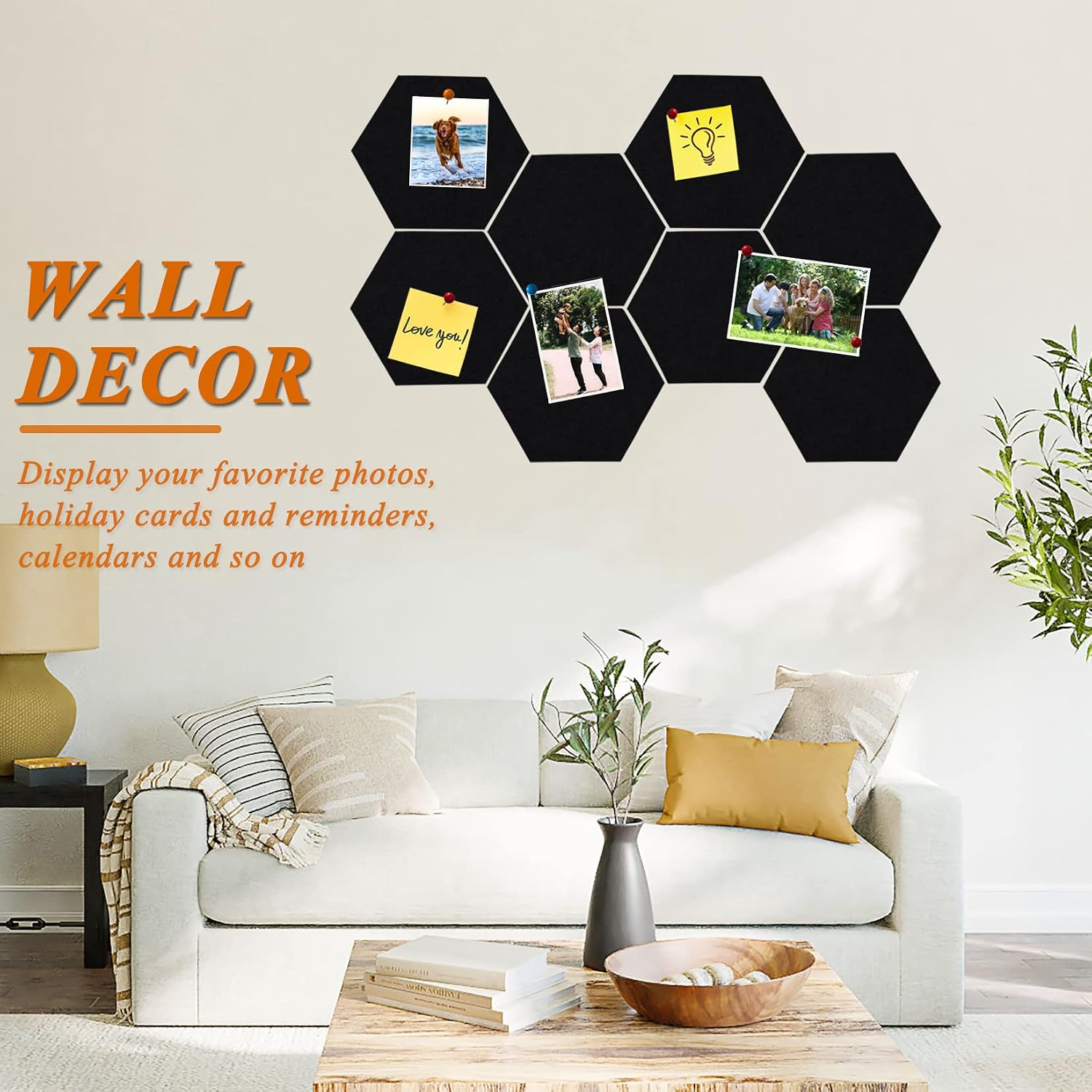 Detalle de HULAVO ED-HFB-Black Hexagon Felt Cork Board Tiles, 8-Piece, Black