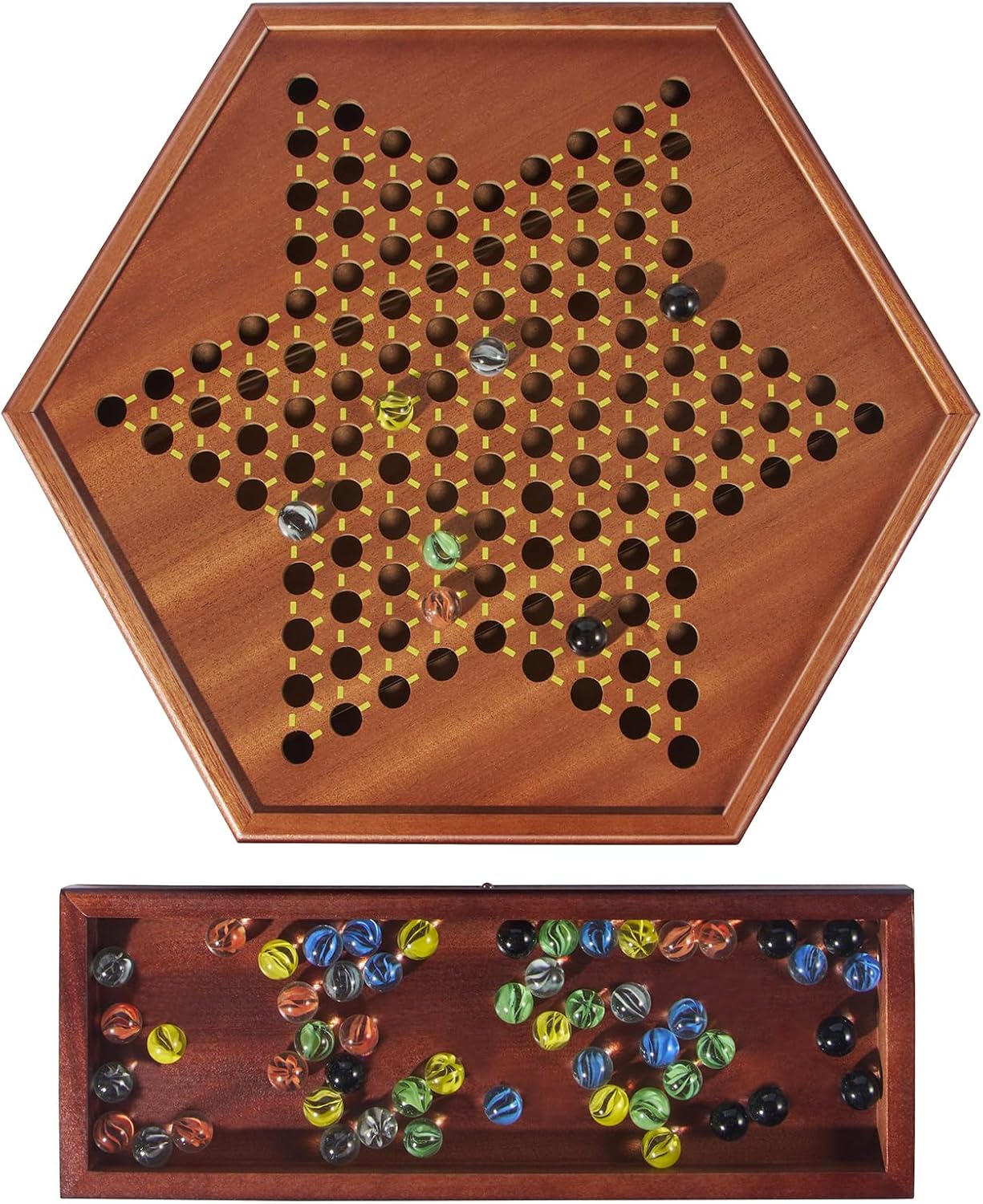 Thumbnail 4 de VAMSLOVE Chinese Checkers 15" wooden board with 72 marbles ๐ฒ