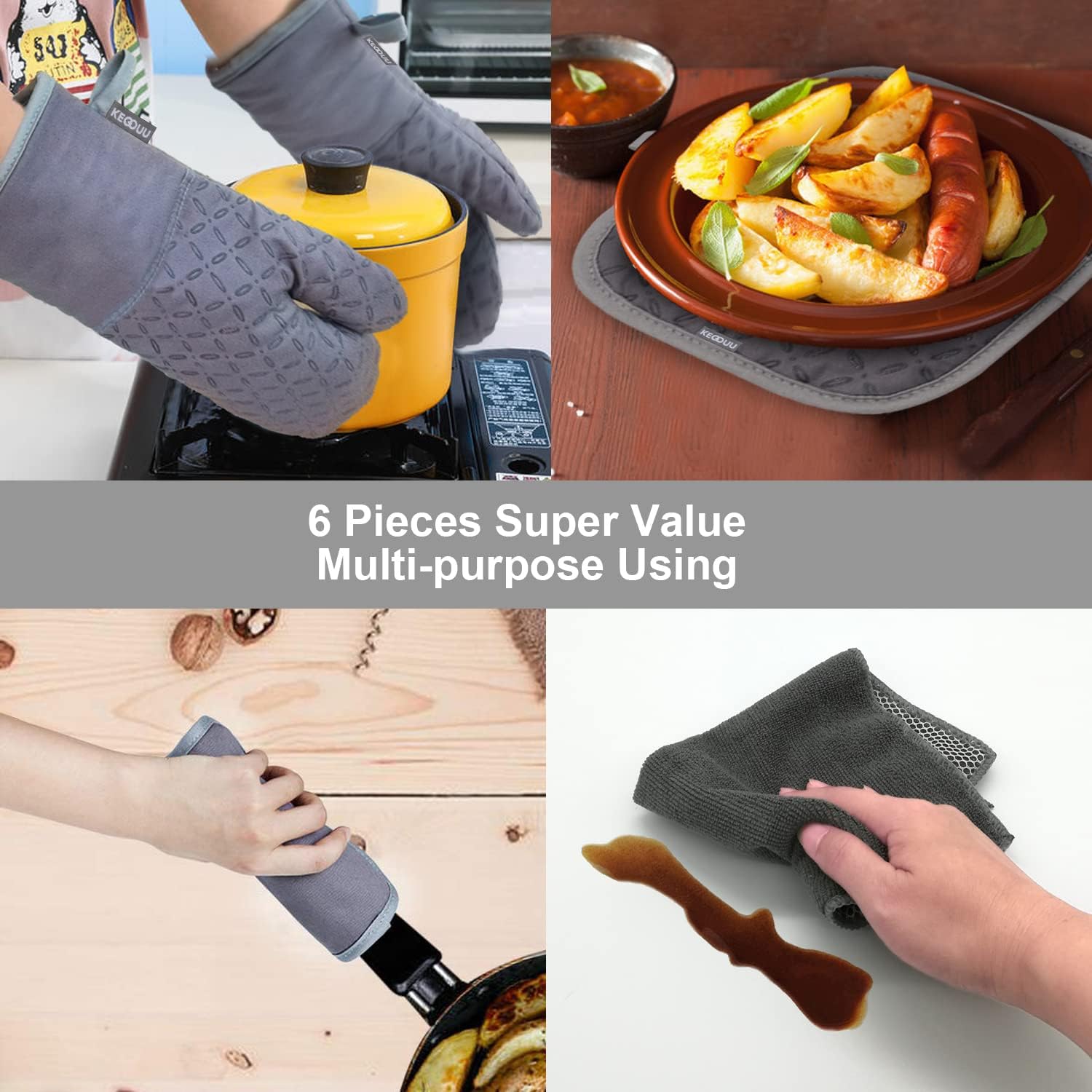 Thumbnail 5 de KEGOUU 6-Piece Oven Mitts & Potholders ⚙