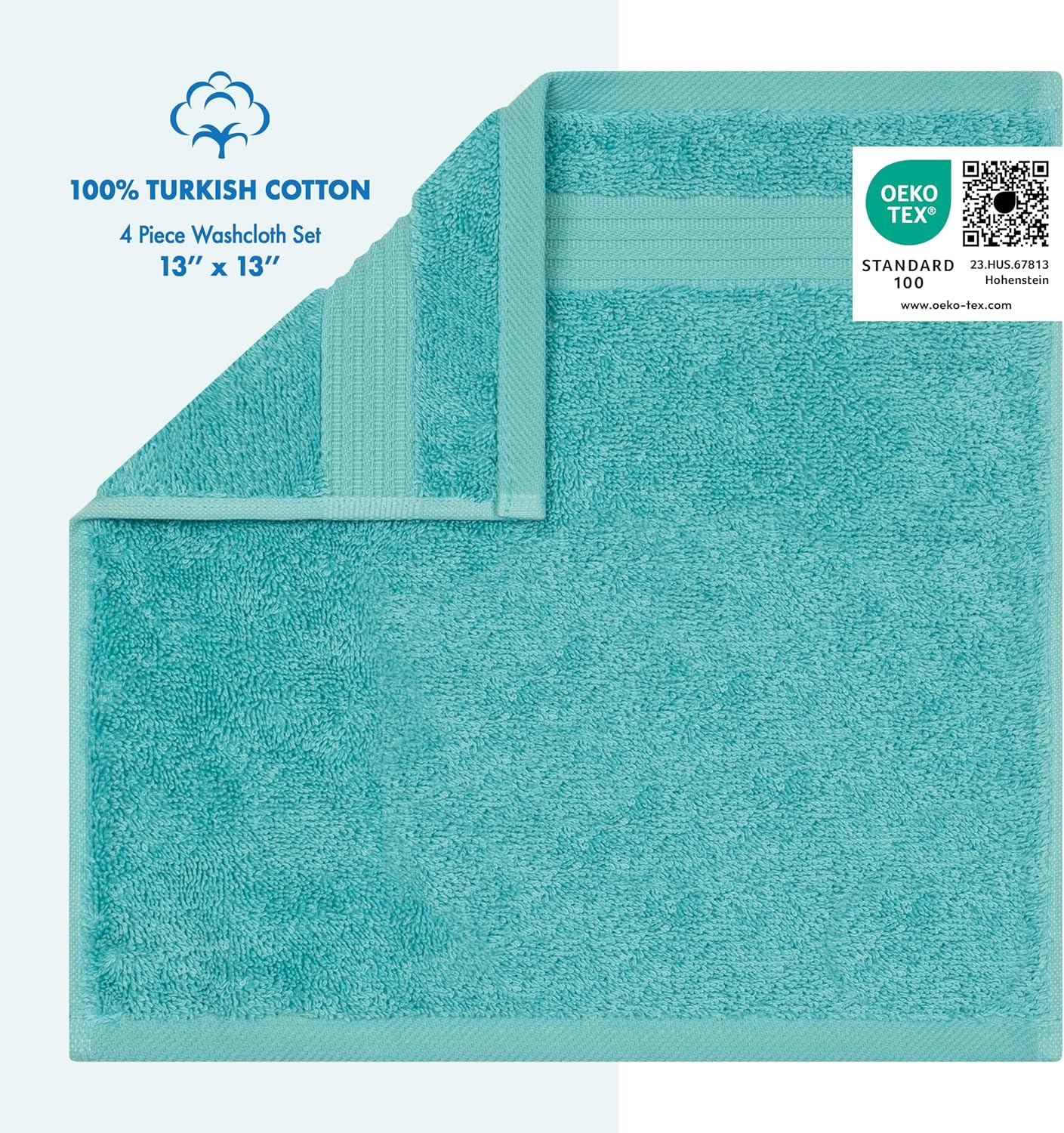 Thumbnail 1 de Cotton Paradise Turkish Cotton Washcloth Set — 4 Pack, 13" x 13", Turquoise