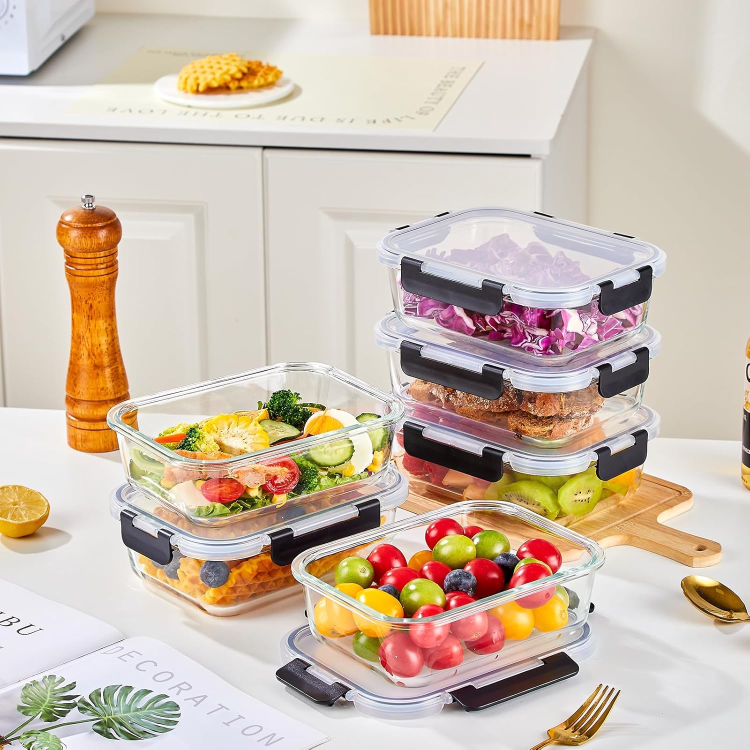 Thumbnail 1 de Liuruiyu 8 Pack 36OZ Glass Food Storage Containers with Lids