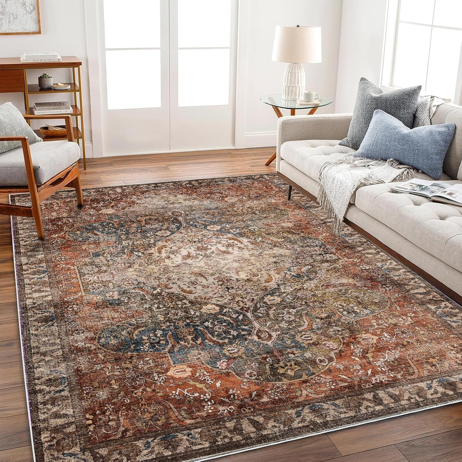 Detalle 2 de chamler 10'x14' Washable Boho Chic Area Rug with Medallion Distressed Design