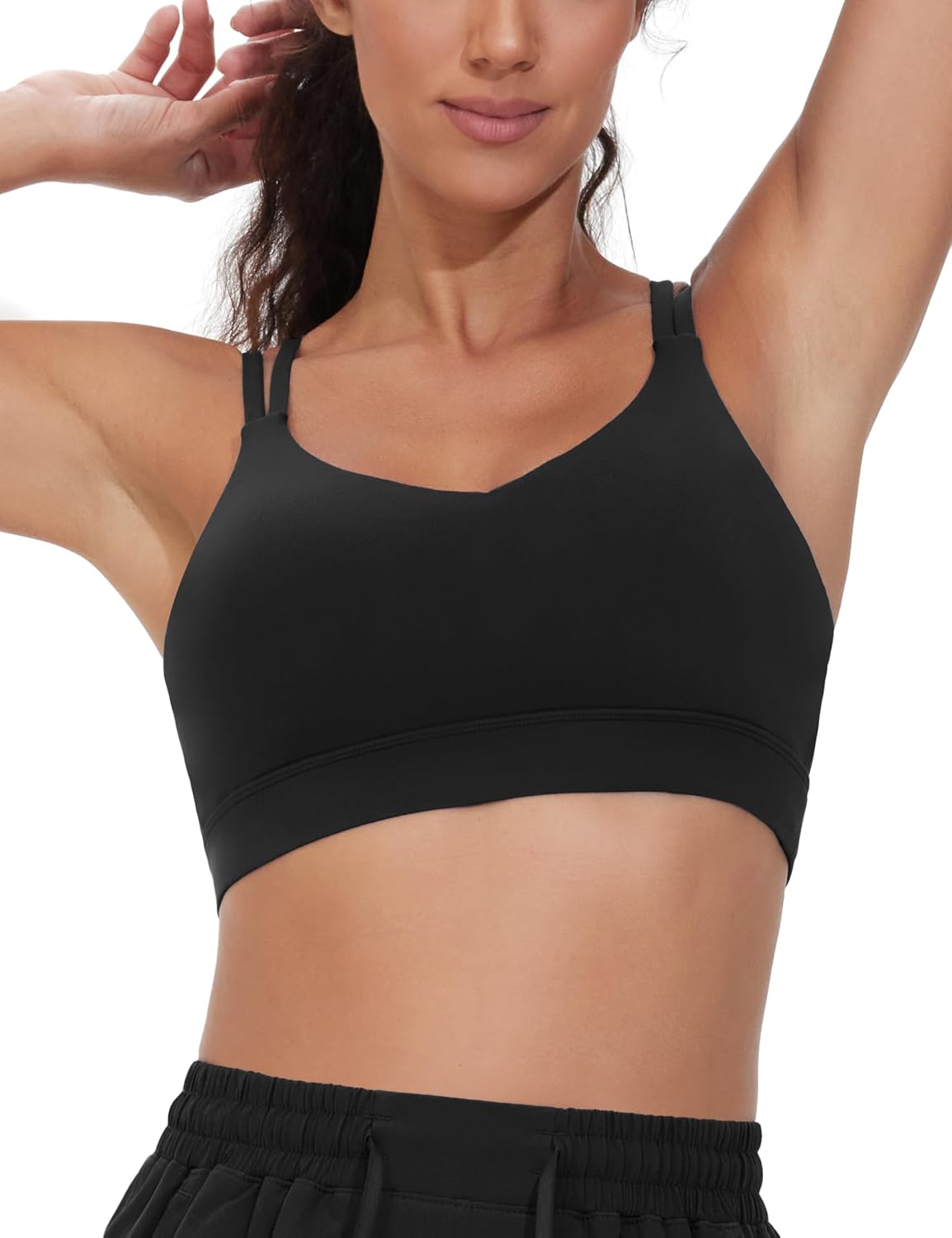 Detalle de THE GYM PEOPLE reggiseno sportivo da donna con doppia cinghia di spaghetti e spalline imbottite