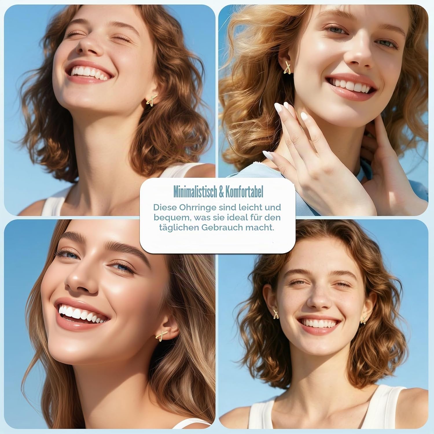Detalle de Loutade Ohrstecker aus 925 Sterling Silber mit Cubic Zirkonia (X-Form) – hypoallergen & nickelfrei