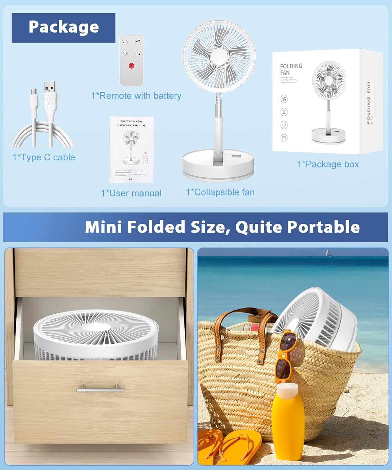 Thumbnail 5 de LBSTP 8.6-Inch Portable Fan with 8000mAh Battery, Remote and 70° Oscillation