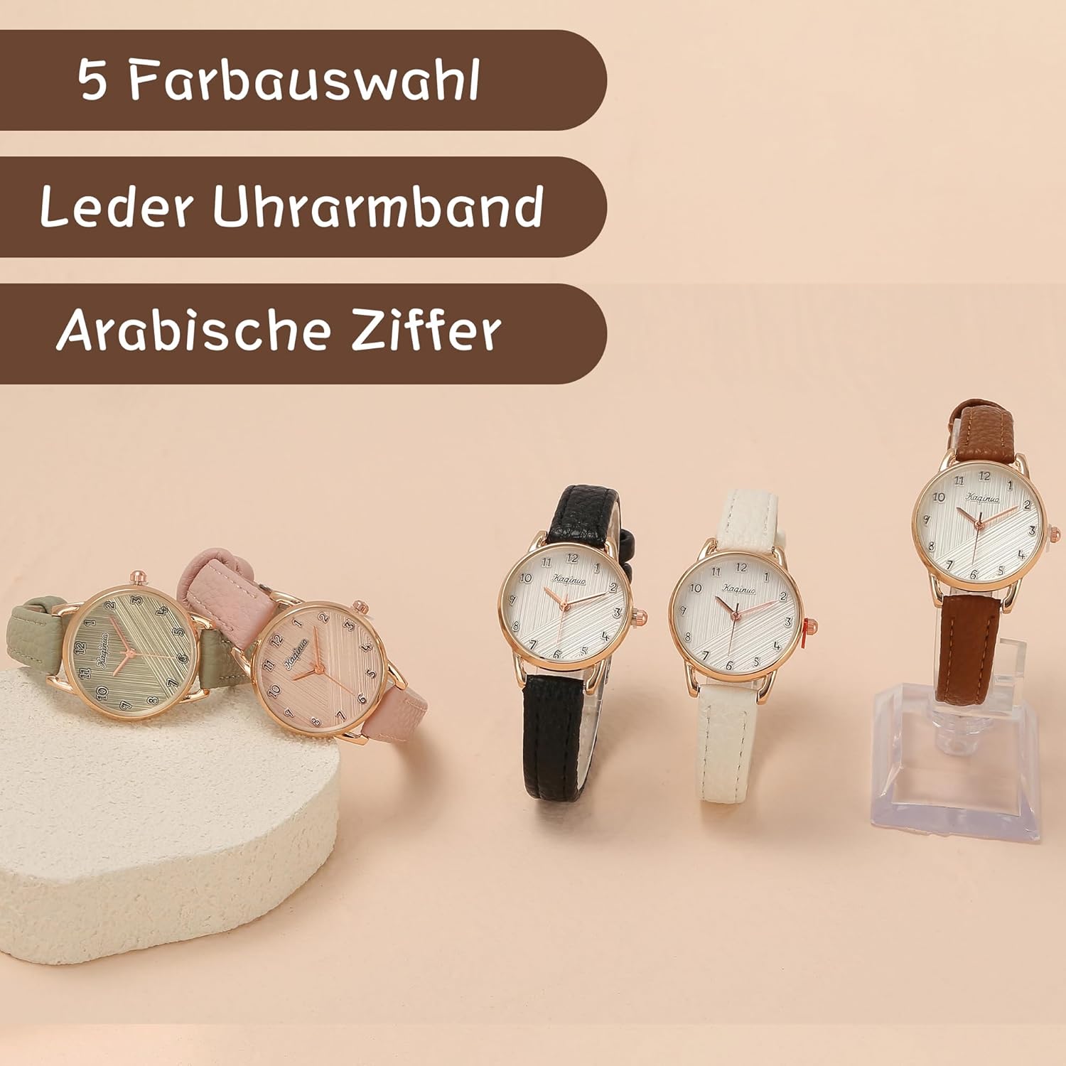 Thumbnail 2 de JSDDE Damen-Armbanduhr mit Lederarmband Retro – analoge Quarzuhr mit arabischen Ziffern