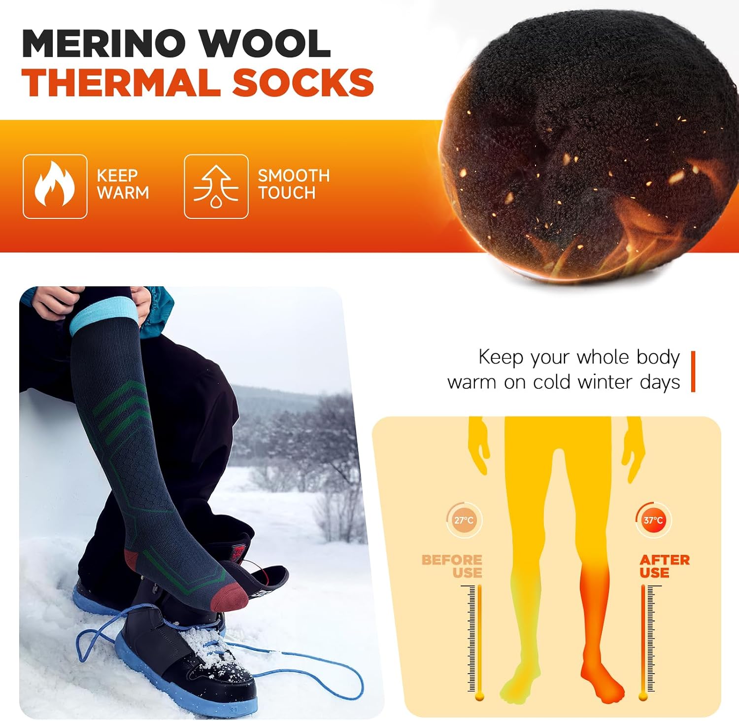 Thumbnail 2 de TANSTC Merino Wool Thermal Ski Socks
