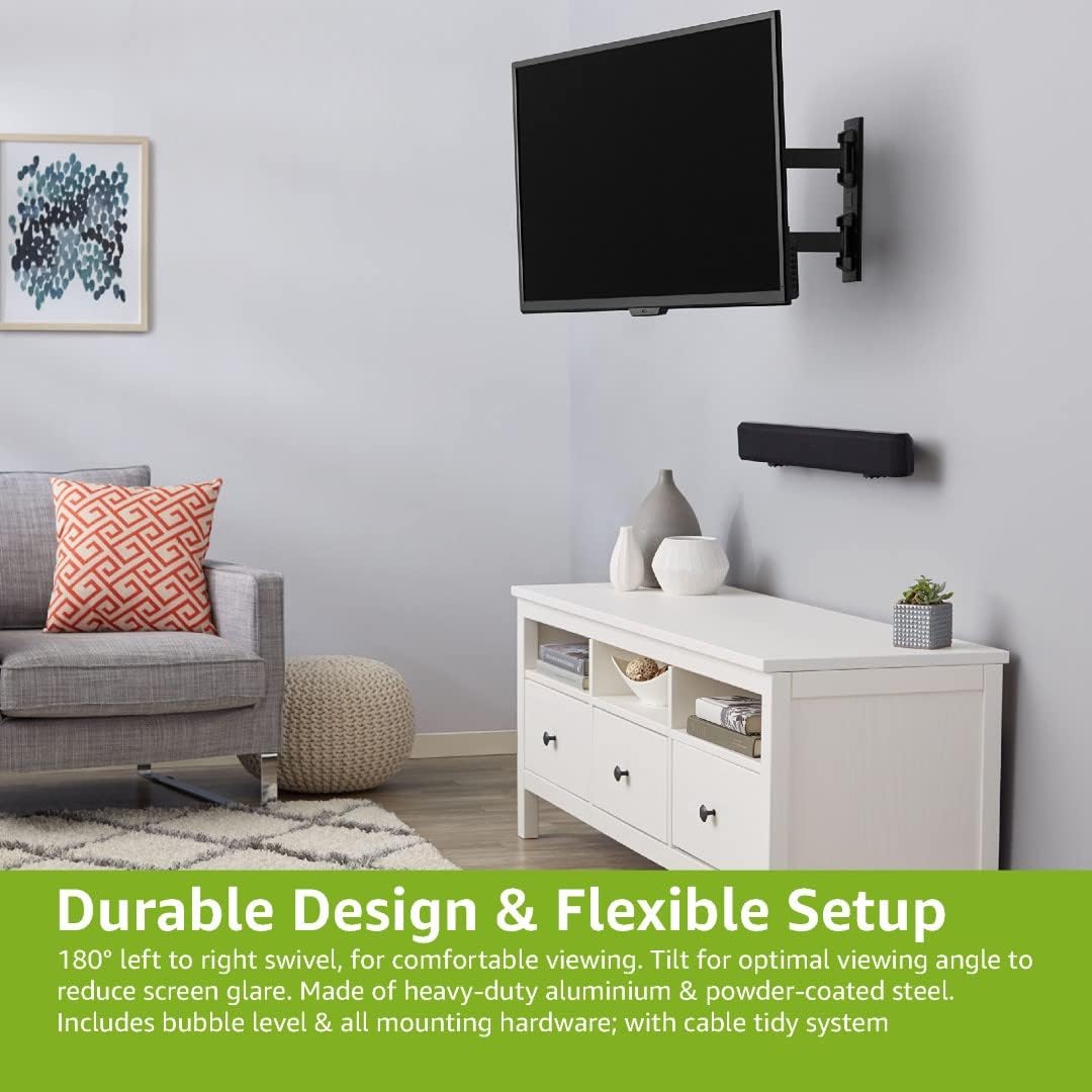 Thumbnail 2 de Amazon Basics TV Wall Bracket (26–55 inch) up to 36kg, swivel tilt mount for flat & curved TVs, VESA 100x100–400x400, black