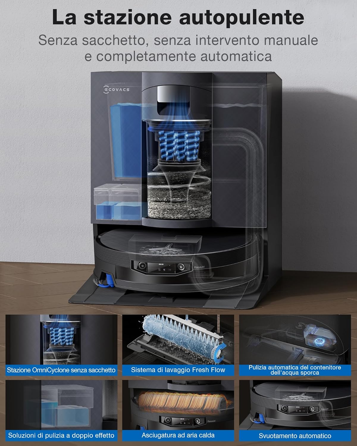 Thumbnail 5 de ECOVACS DEEBOT X12 OmniCyclone Robot Aspirapolvere e Lavapavimenti con FocusJet, BLAST e 22.000 Pa