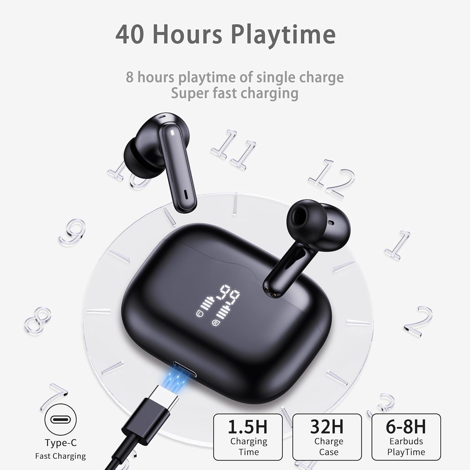 Thumbnail 2 de xinwld Kabellose Bluetooth In-Ear-Kopfhörer mit LED-Ladeanzeige, Noise-Cancelling-Mikros und IP7 (schwarz)