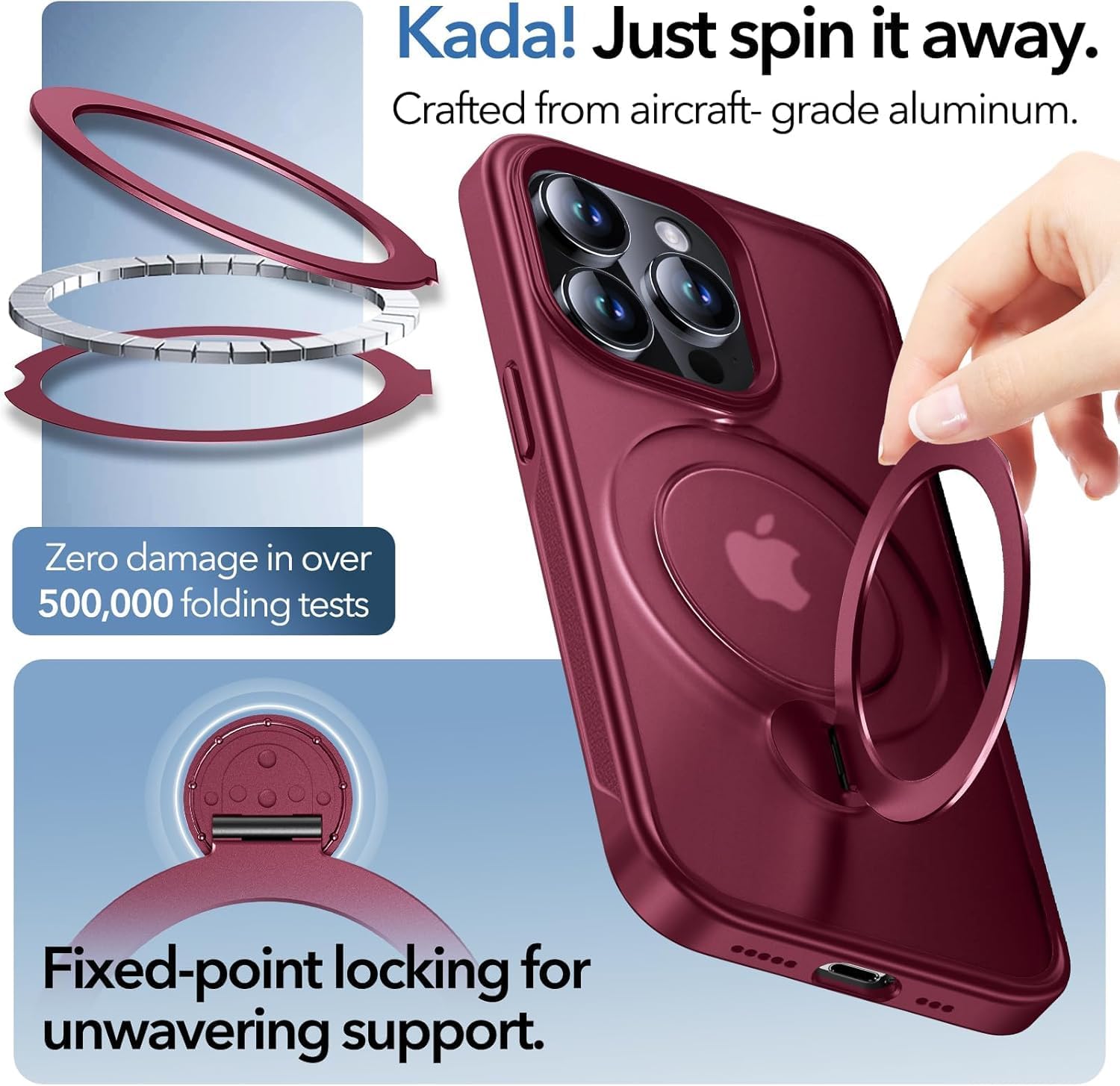 Detalle de Anqrp 360° All-in-One-Ständerhülle für iPhone 15 Pro – MagSafe kompatibel, matt, Stoßfest und langlebig