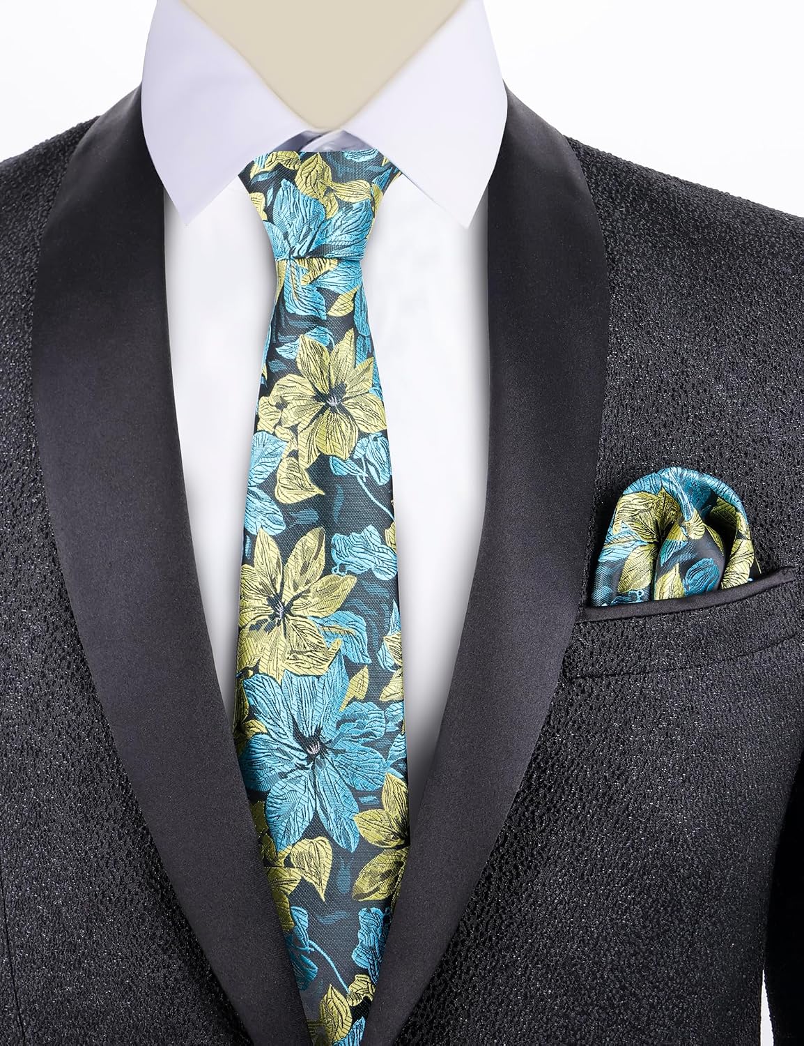 Thumbnail 3 de Alizeal Floral Silk-Feel Tie and Hanky Set for Weddings