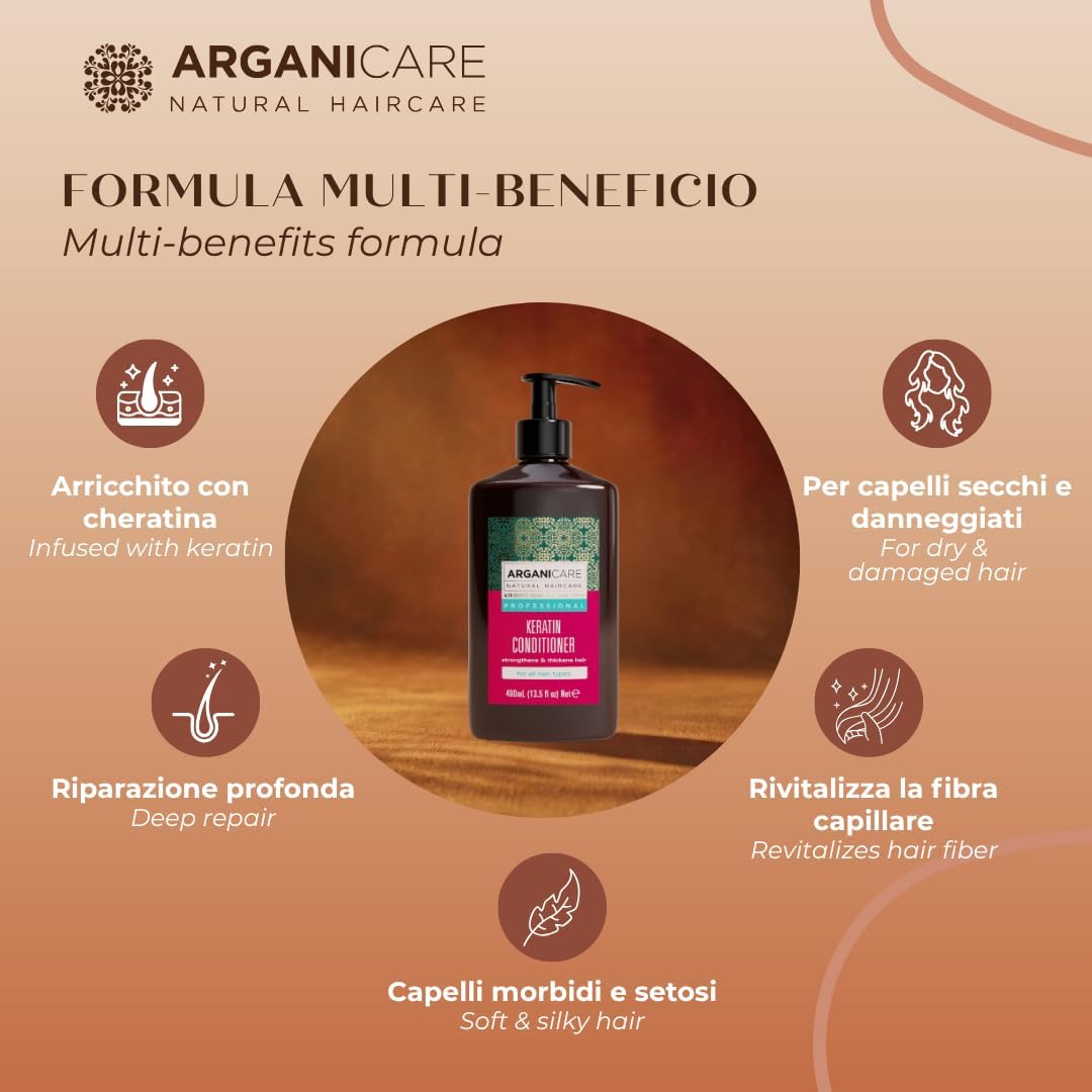 Thumbnail 3 de ARGANICARE Balsamo riparatore e nutriente alla cheratina organica – ultra nutriente (400 ml)