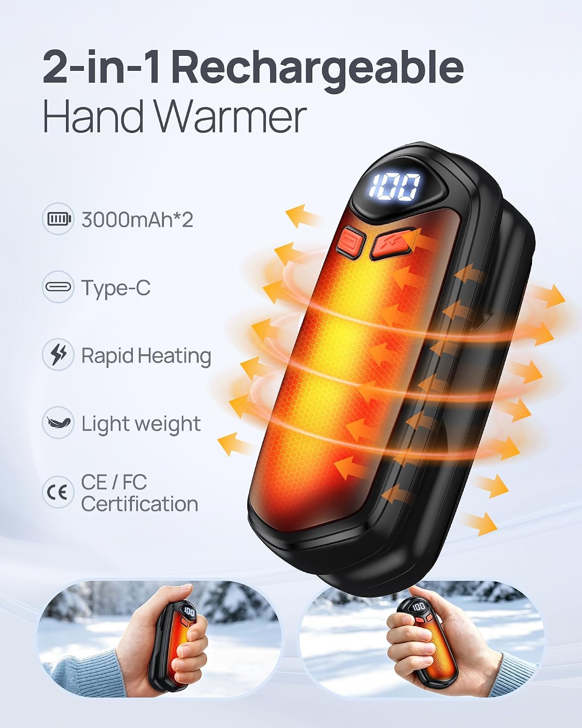 Thumbnail 1 de DeeKom Rechargeable Hand Warmers, 2-Pack with Five Heat Settings and Digital Display
