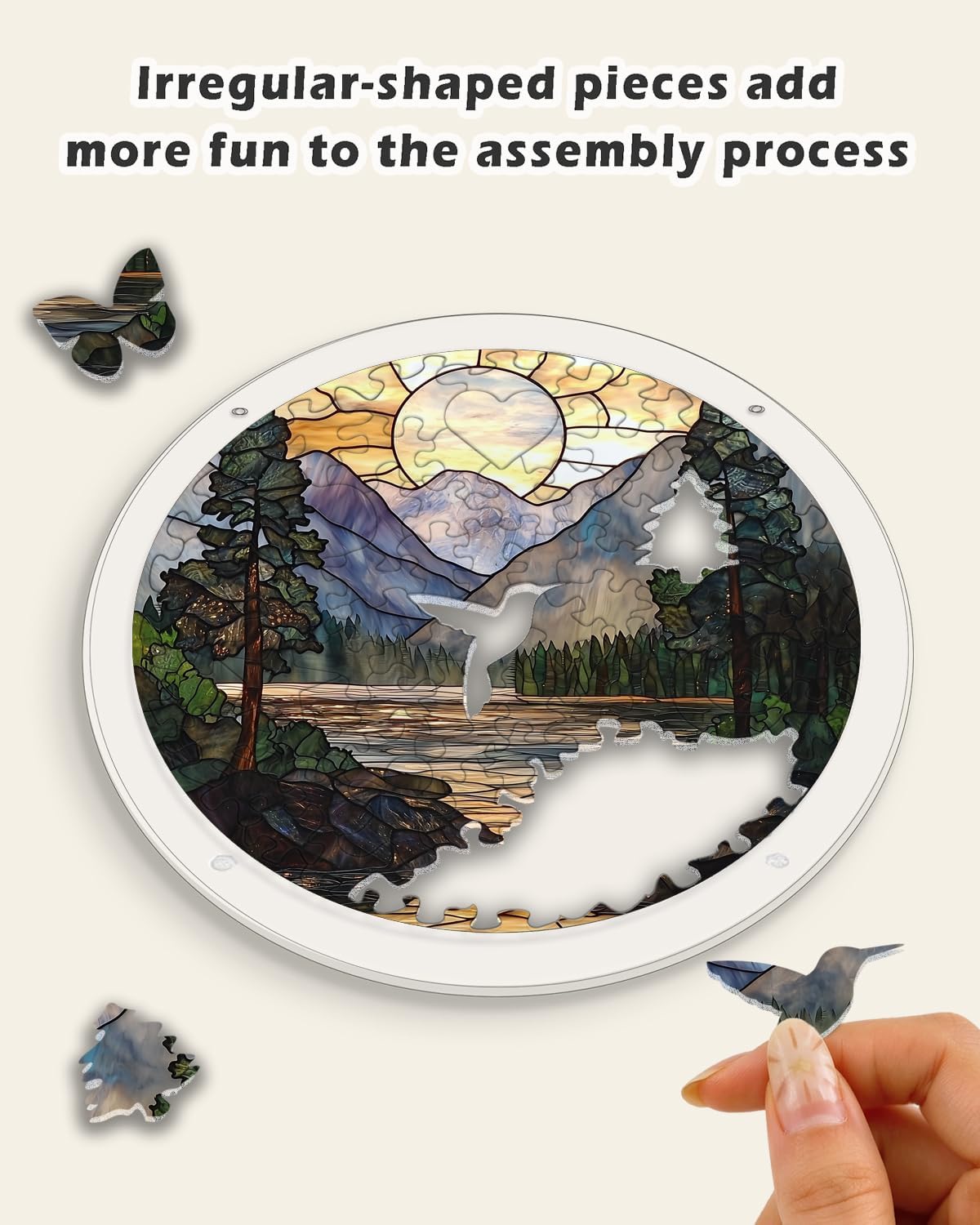 Detalle de HWRHTR 80-Piece Acrylic Suncatcher Puzzle, 12-Inch Sunset Mountains