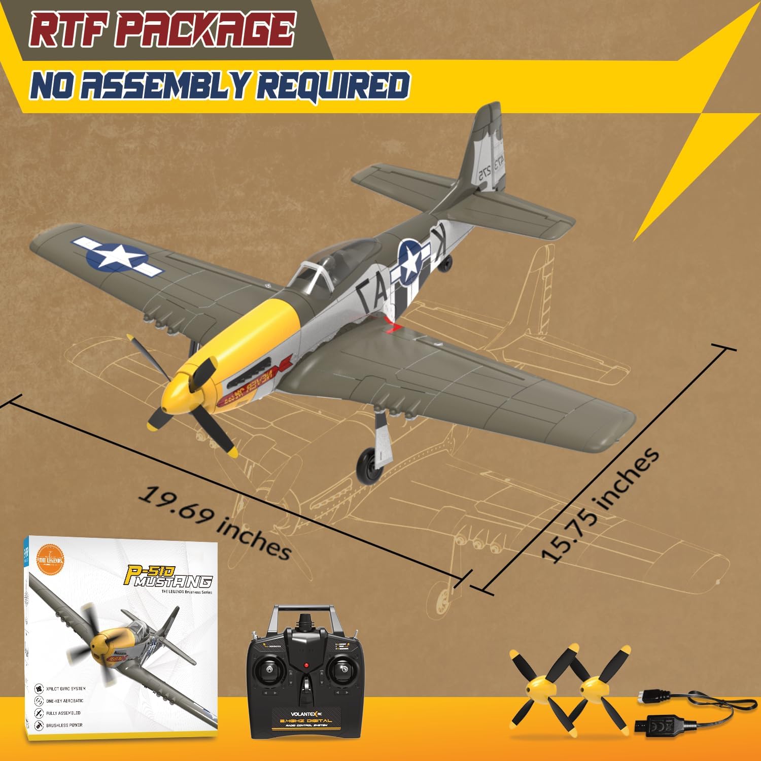 Thumbnail 6 de LEAMBE Brushless 4 Channel RC Plane: Ready-to-Fly P51 Mustang with Gyro Stabilizer