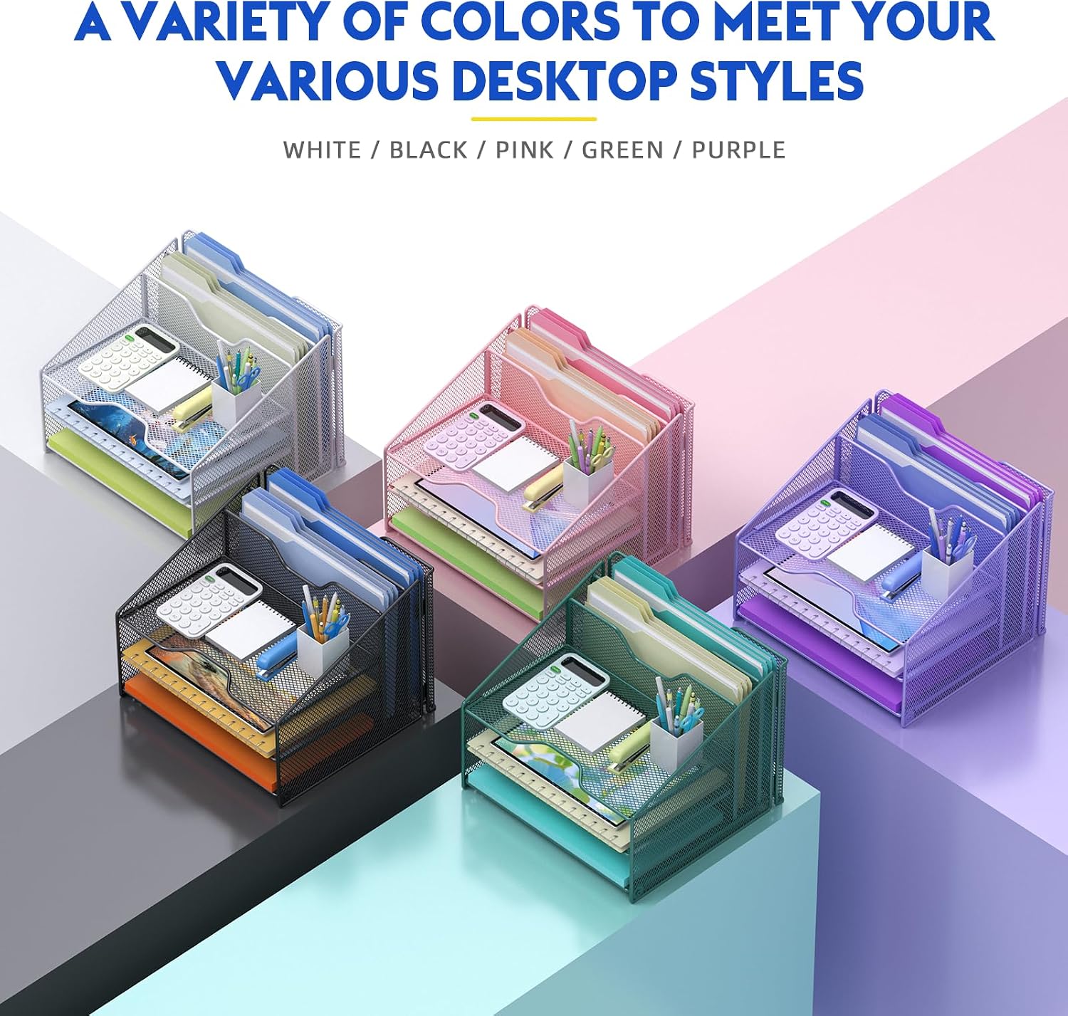 Detalle 2 de Samstar Desk Organiser Mesh File Holder, 3 Trays and 2 Vertical Sections