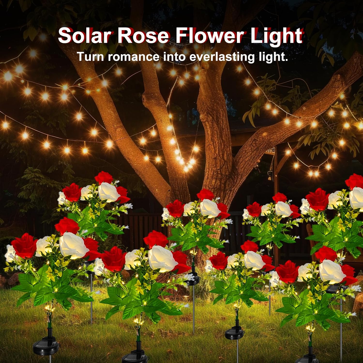 Detalle 2 de 2 Pack Rose Solar Flower Outdoor Lights for Garden — IP65 Waterproof, Rose Petal Design (Red)