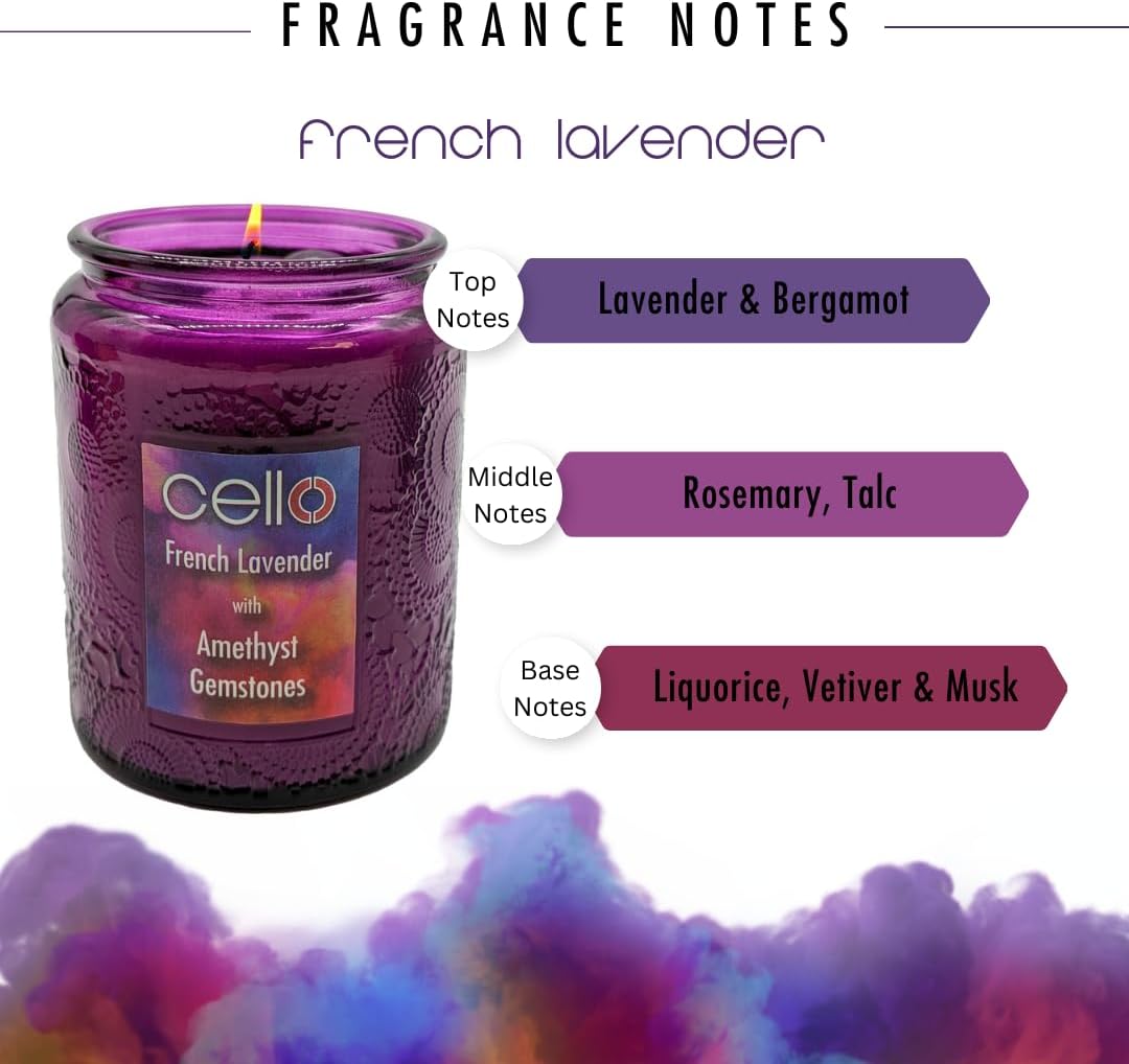 Thumbnail 3 de Cello Amethyst Scented Candle with Spinner (French Lavender) with Amethyst Gemstones