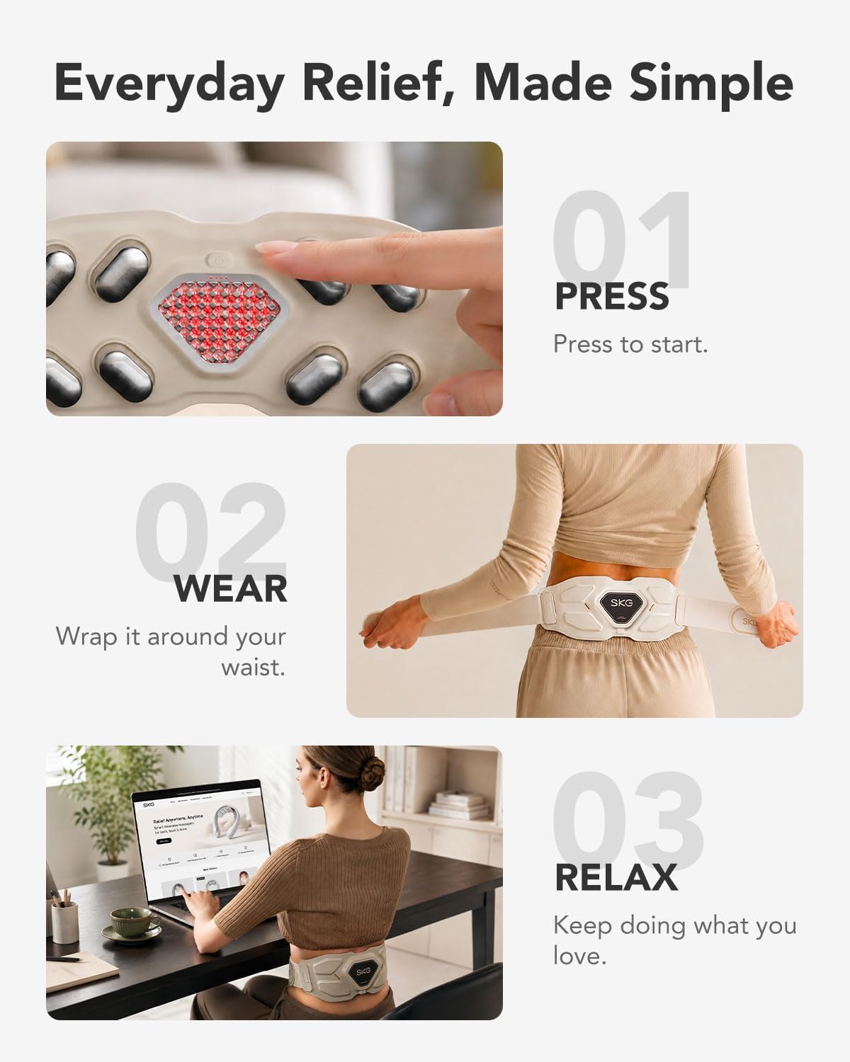Thumbnail 6 de SKG Lower Back Massager adjustable cordless heating pad