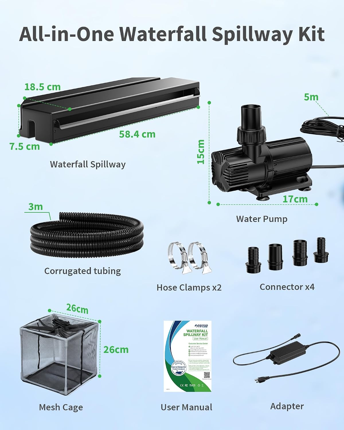 Thumbnail 5 de POPOSOAP Pond Waterfall Kit: All-in-One 58 cm Spillway with 6000 L/H Submersible Pump