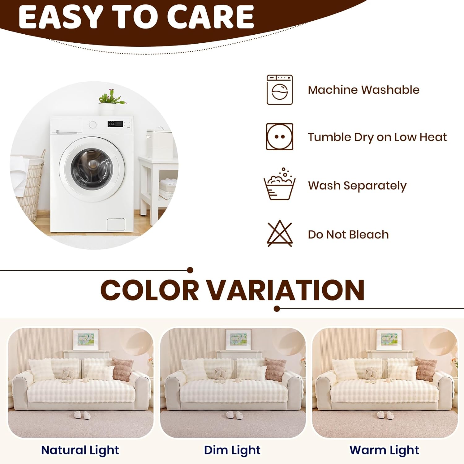 Detalle 2 de Royhom Housse de Canapé Épais Peluche crème 90 x 160 cm – anti-dérapant et multi-usages