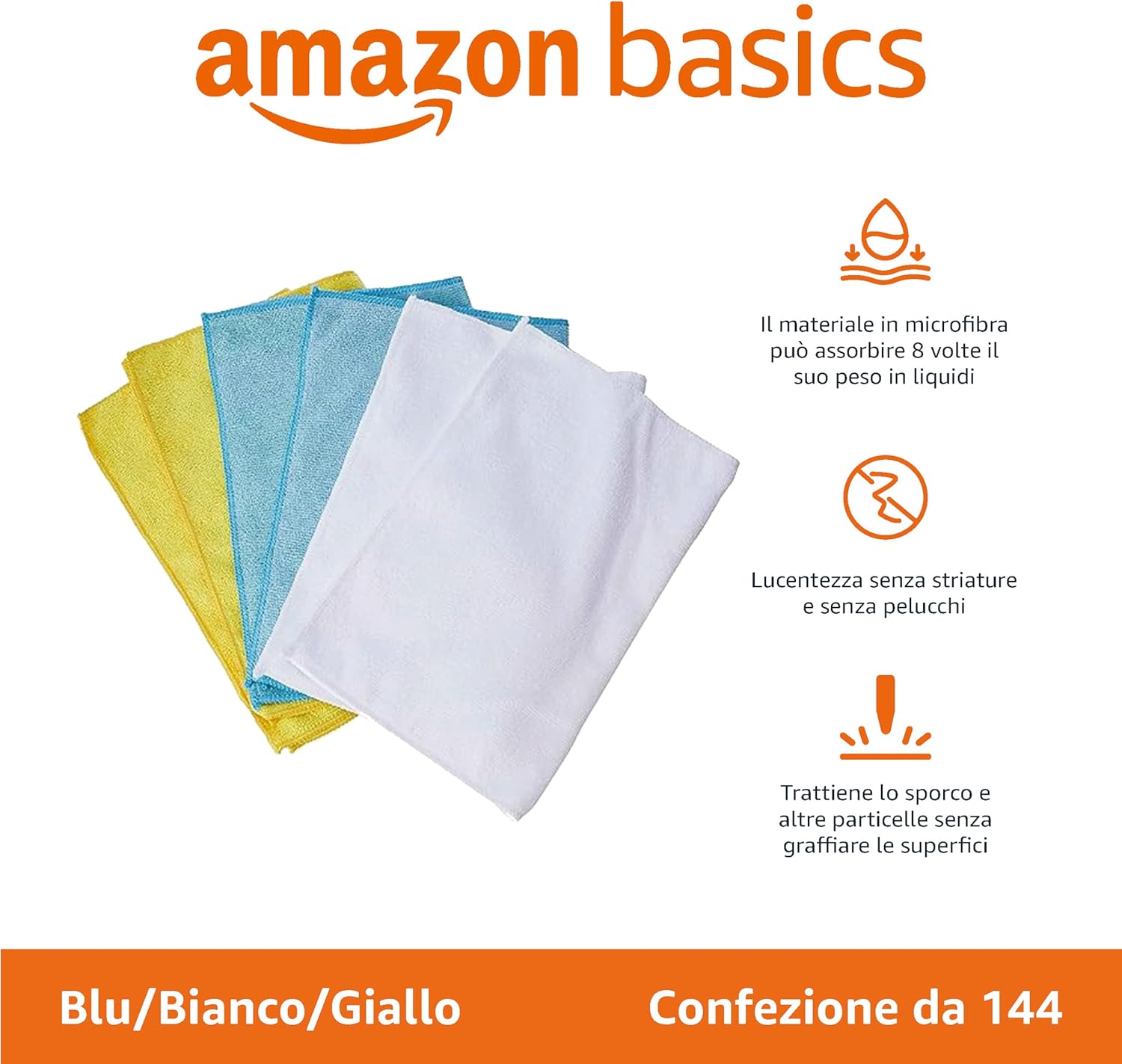 Thumbnail 1 de Amazon Basics Bayeta di microfibra 30.5 x 40.6 cm, 144 pezzi