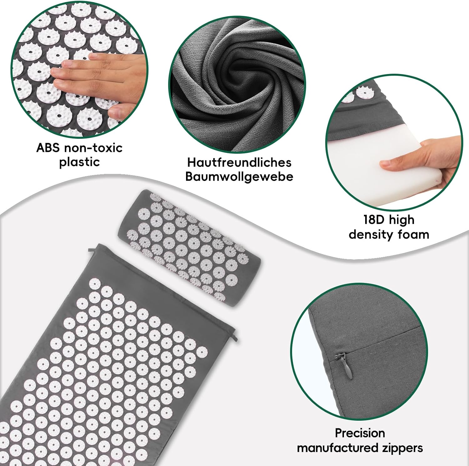 Detalle 2 de Acupressure Mat and Pillow Set with 2 Massage Balls – Grey