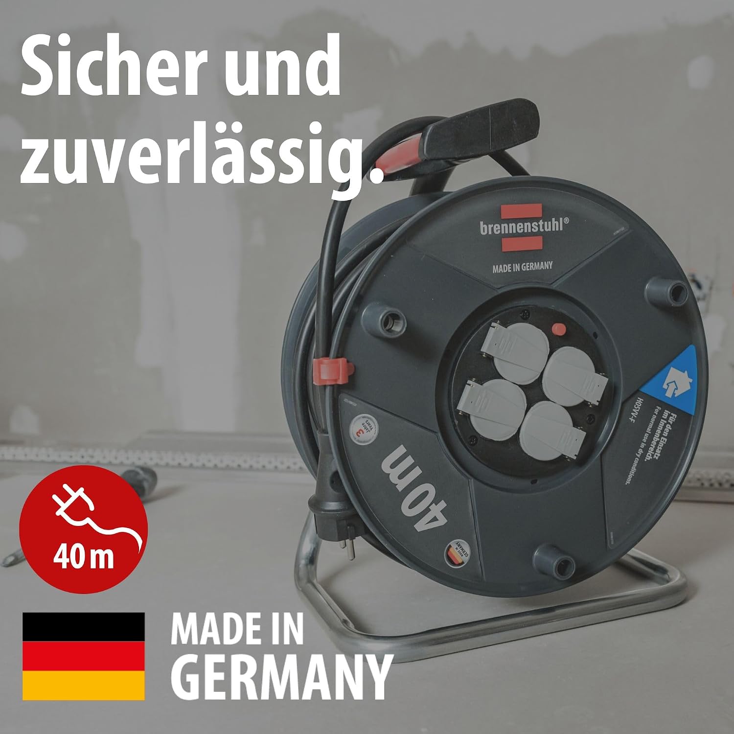 Detalle 2 de Brennenstuhl Garant V2 Kabeltrommel 40 m – Zuverlässige Stromversorgung made in Germany