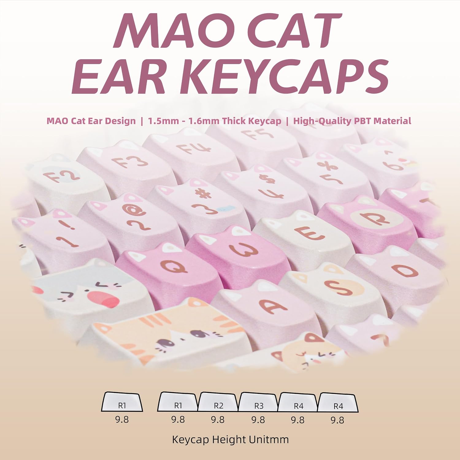 Detalle de ZORNHER ZH100 Wireless Cat Mechanical Keyboard – 98% Creamy Layout with Meow Meow Squad Keycaps