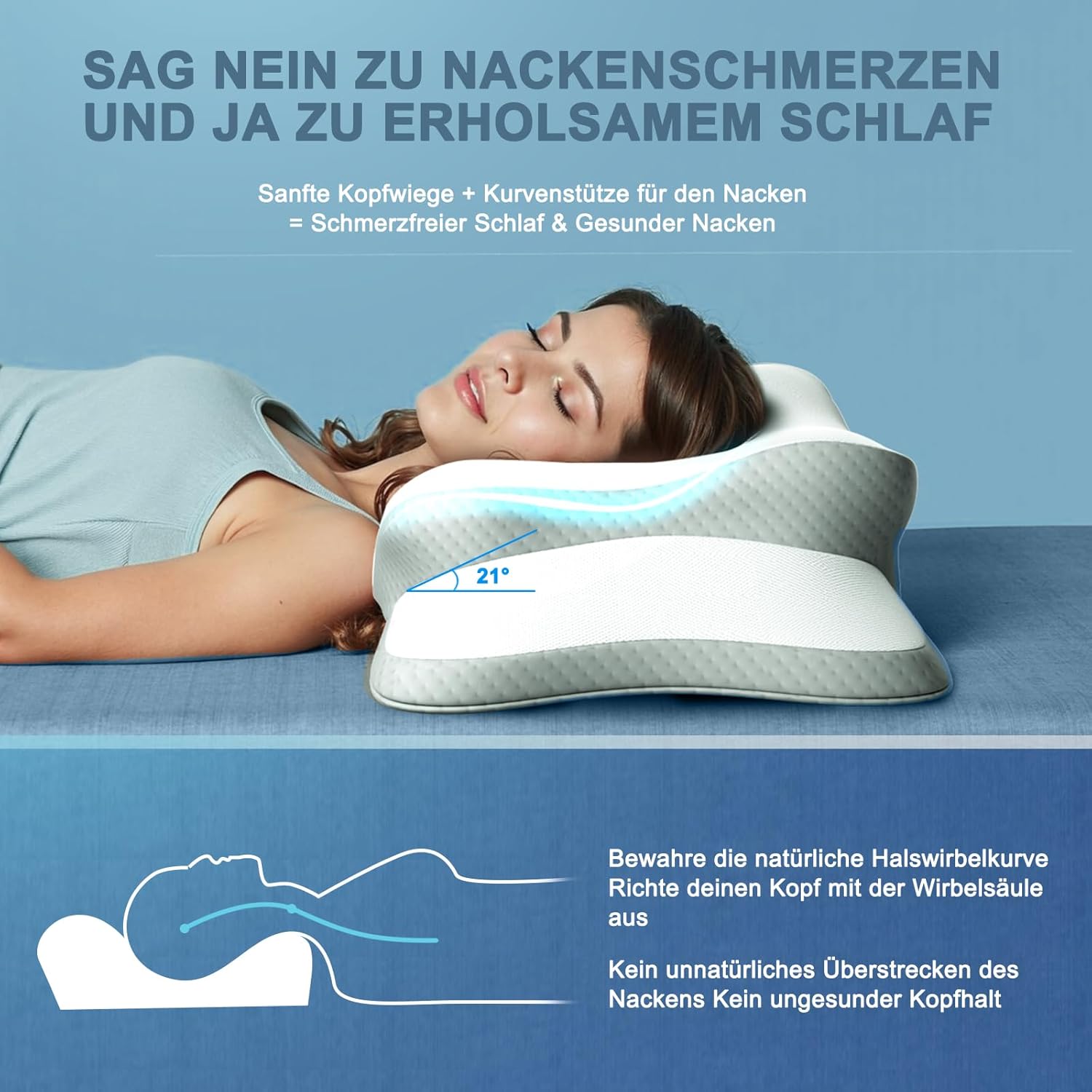 Thumbnail 1 de Pliera Nackenkissen Kopfkissen – Memory Foam, ergonomisch, für Seiten-, Rücken- und Bauchschläfer (1er Pack)