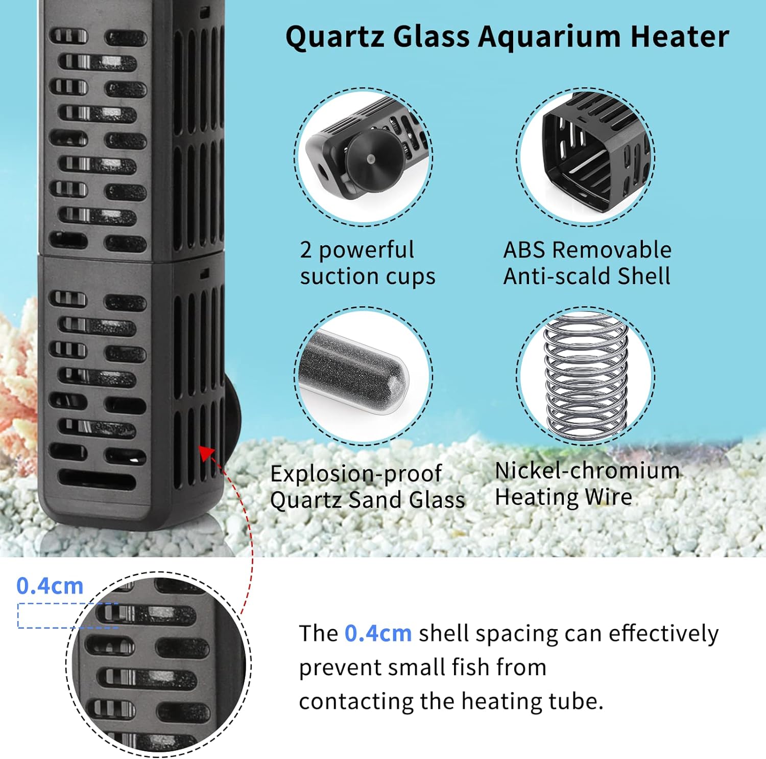 Detalle de HiTauing Aquarium Heizung Tauchheizer mit Übertemperaturschutz (50/100/300/500 W) für Süß- und Salzwasser-Aquarien
