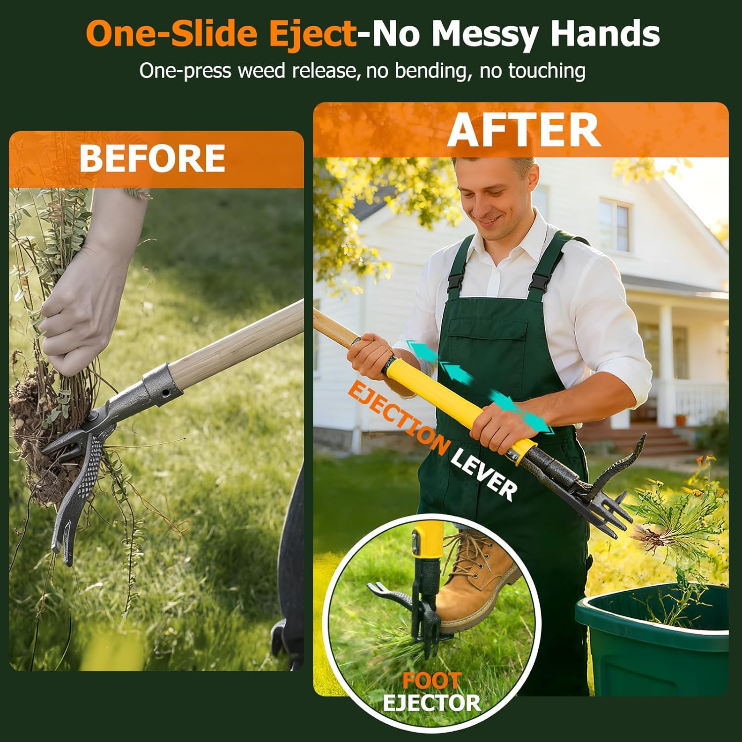 Thumbnail 1 de Slide-Release Stand Up Weed Puller Tool with Reinforced Steel Weeder and 3-Section Long Handle
